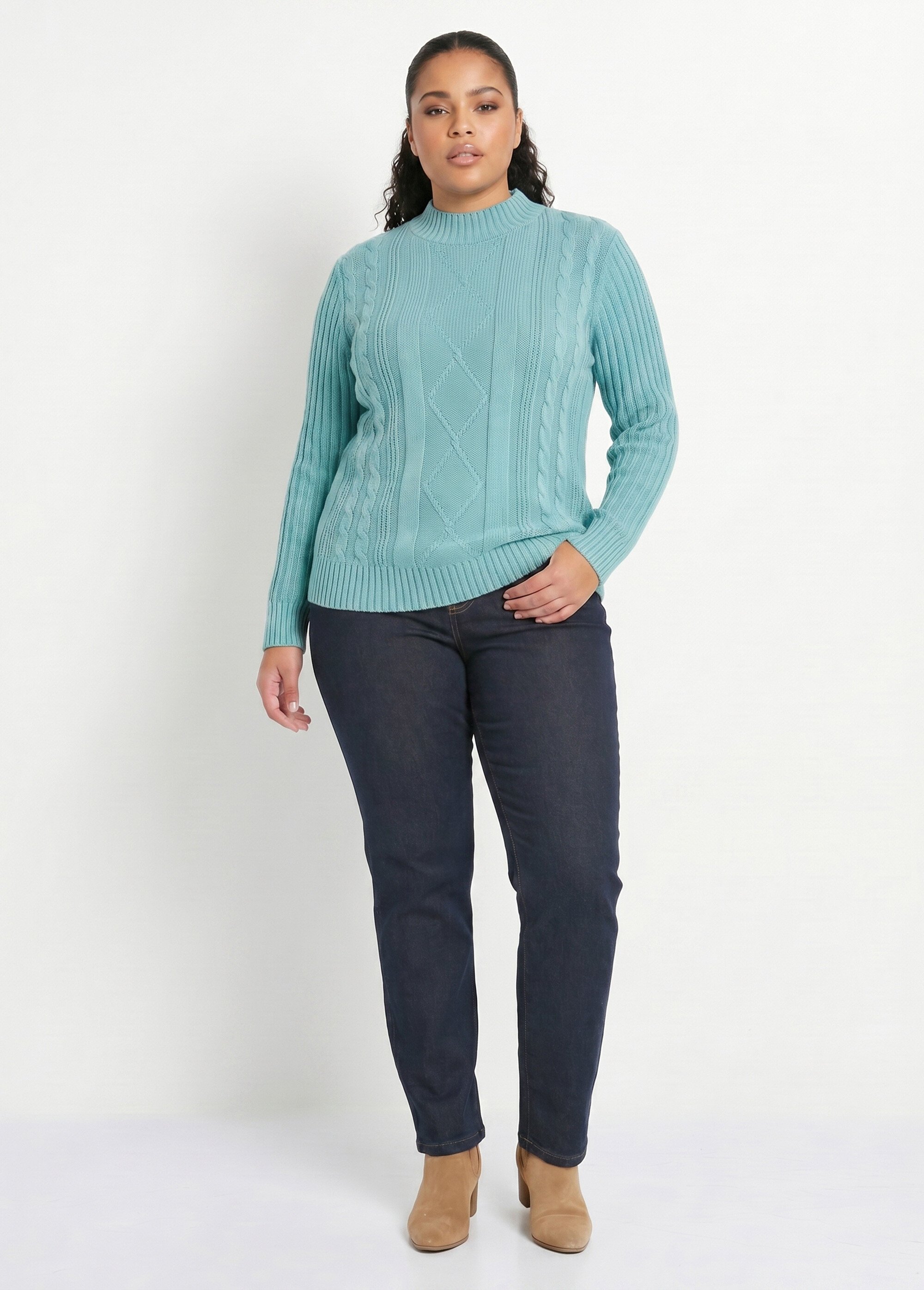 Pull chaud style irlandais col montant Femme Grande Taille Vert PERCY SI1