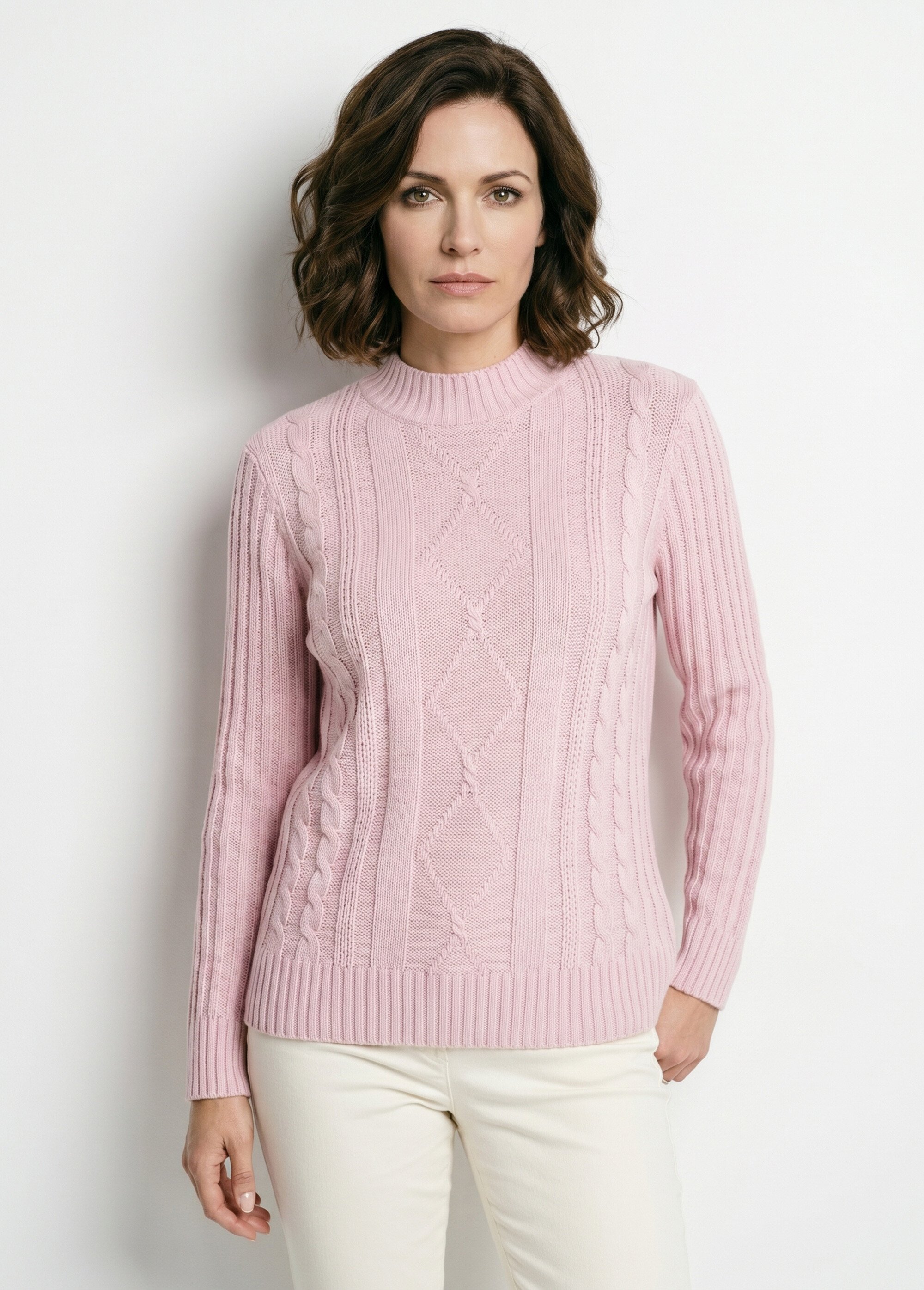 Pull chaud style irlandais col montant Femme Violet PERCY FA1
