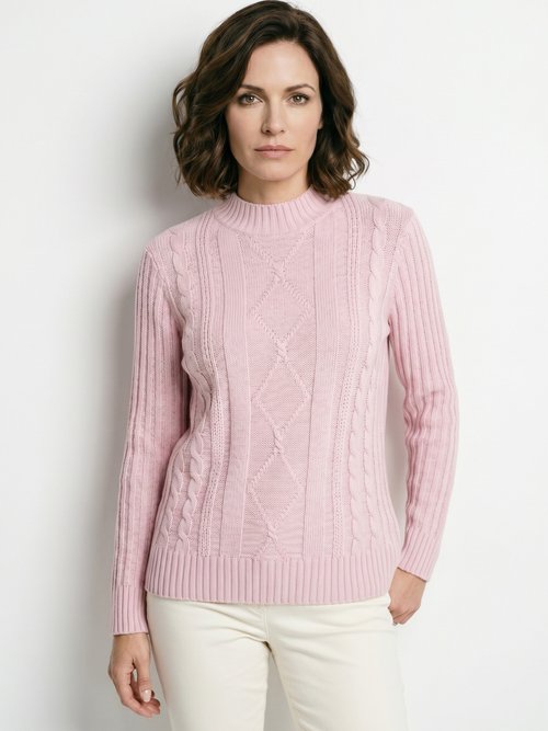 Pull chaud style irlandais col montant Femme Violet PERCY FA1