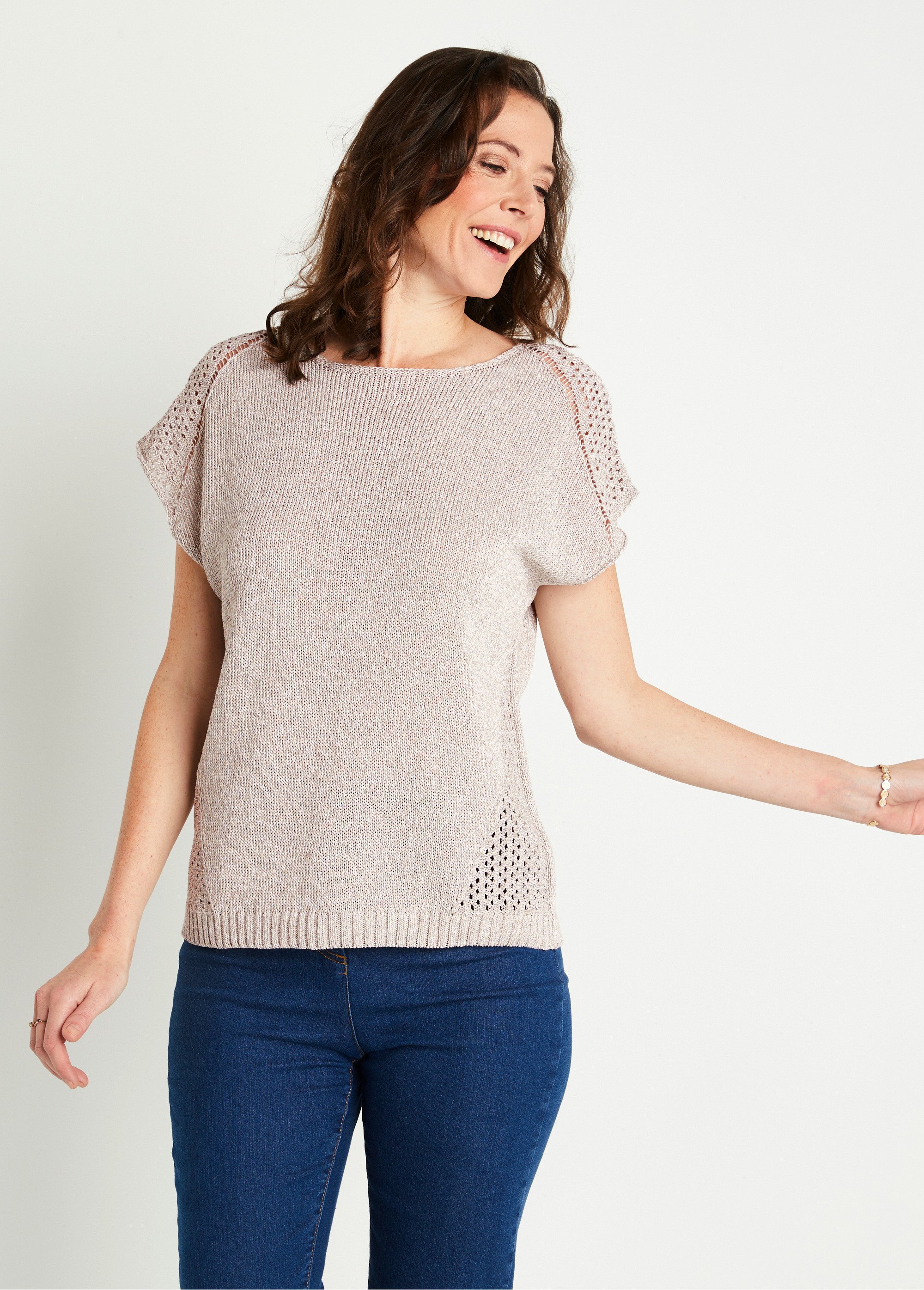 Pull fin ajouré à boutons - Marron