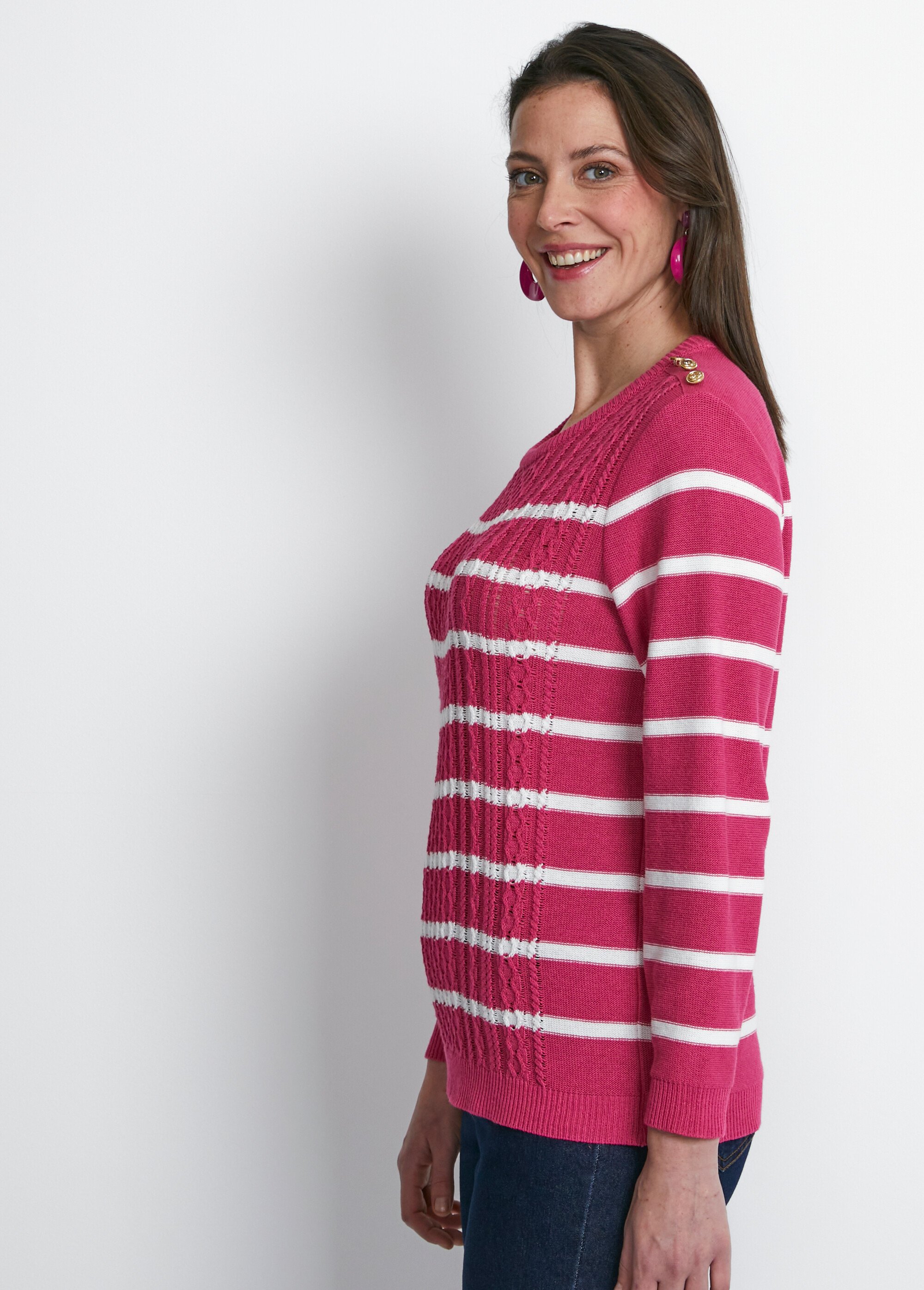 Pull rayures et boutons esprit marinière Femme Rouge MUDRAGI DR1