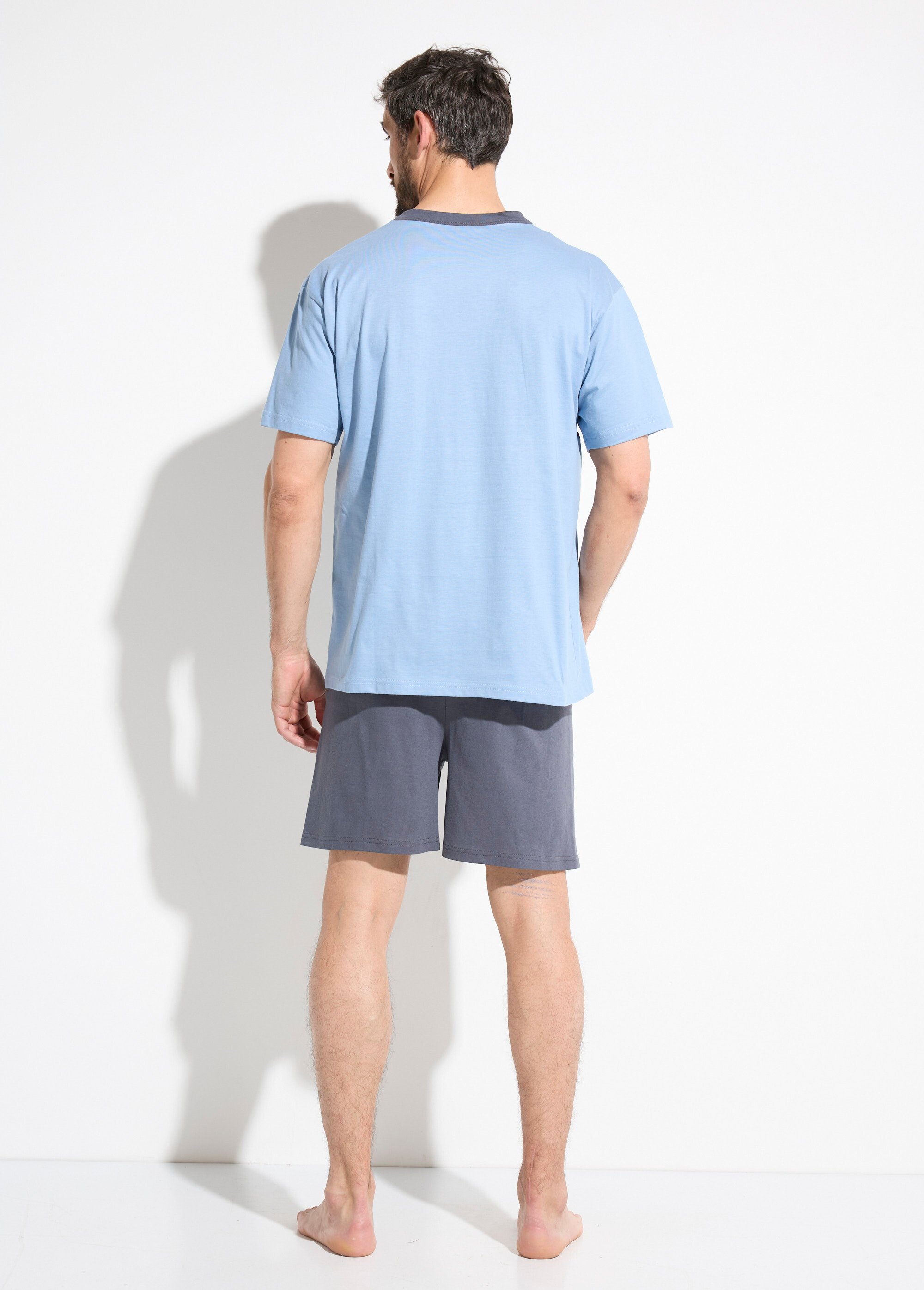 Pyjama short coton bicolore Homme Bleu IPODE DO1