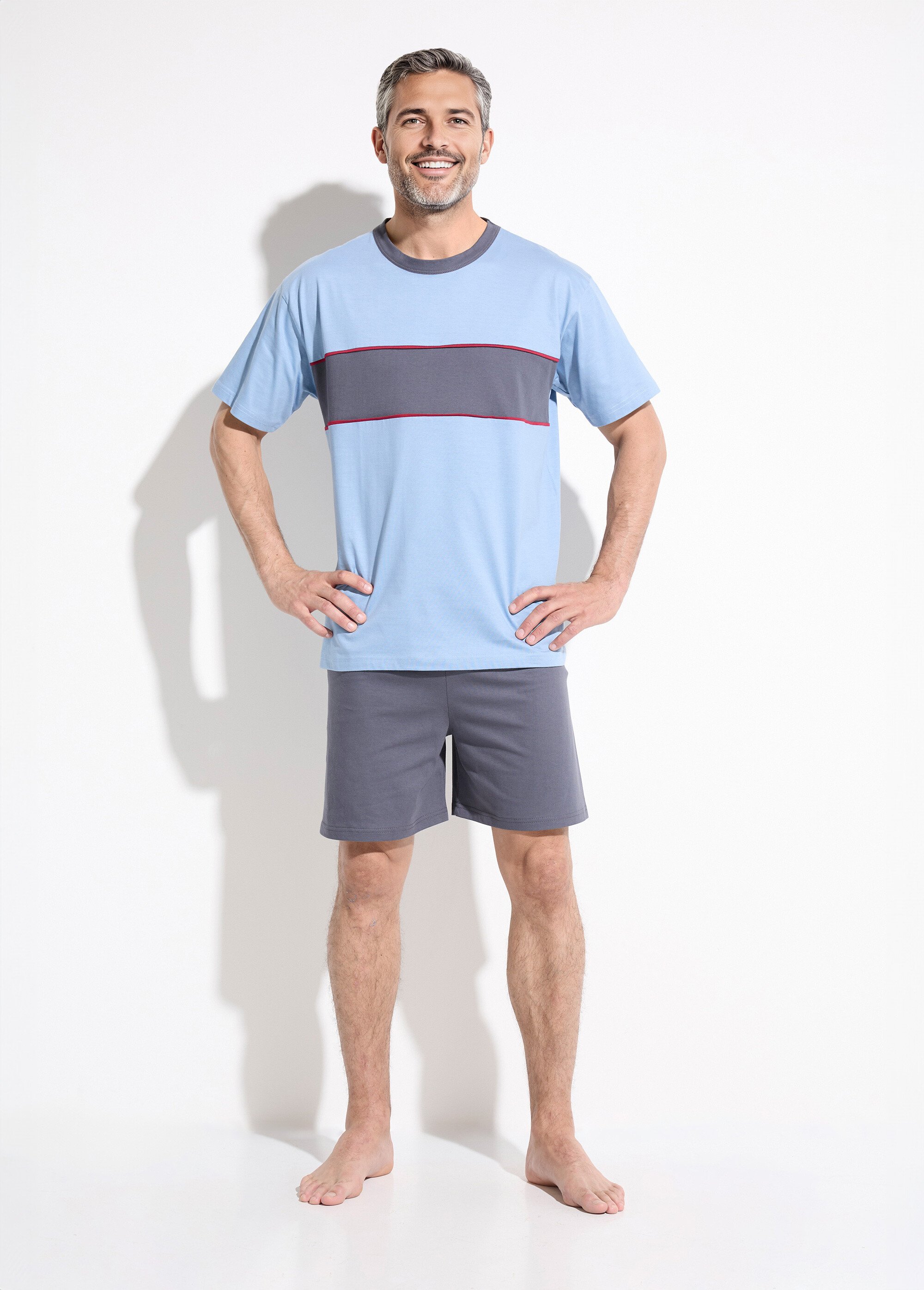 Pyjama short coton bicolore Homme Bleu IPODE FA1
