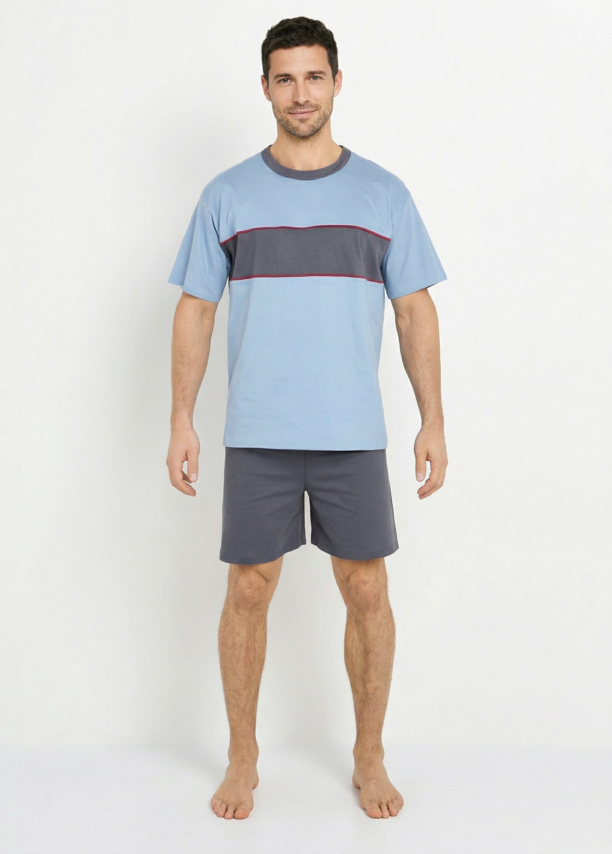 Pyjama short coton bicolore Homme Bleu IPODE FA1