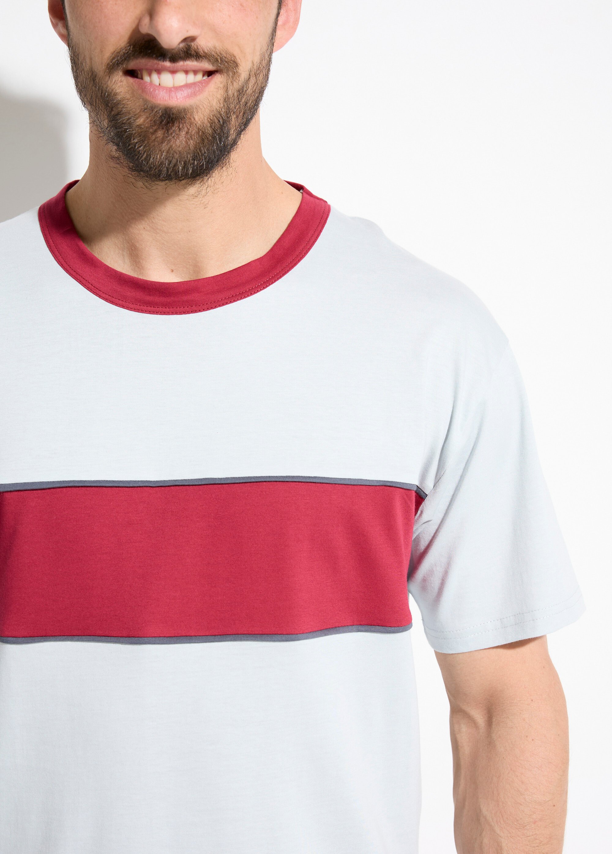 Pyjama short coton bicolore Homme Rouge IPODE DE1