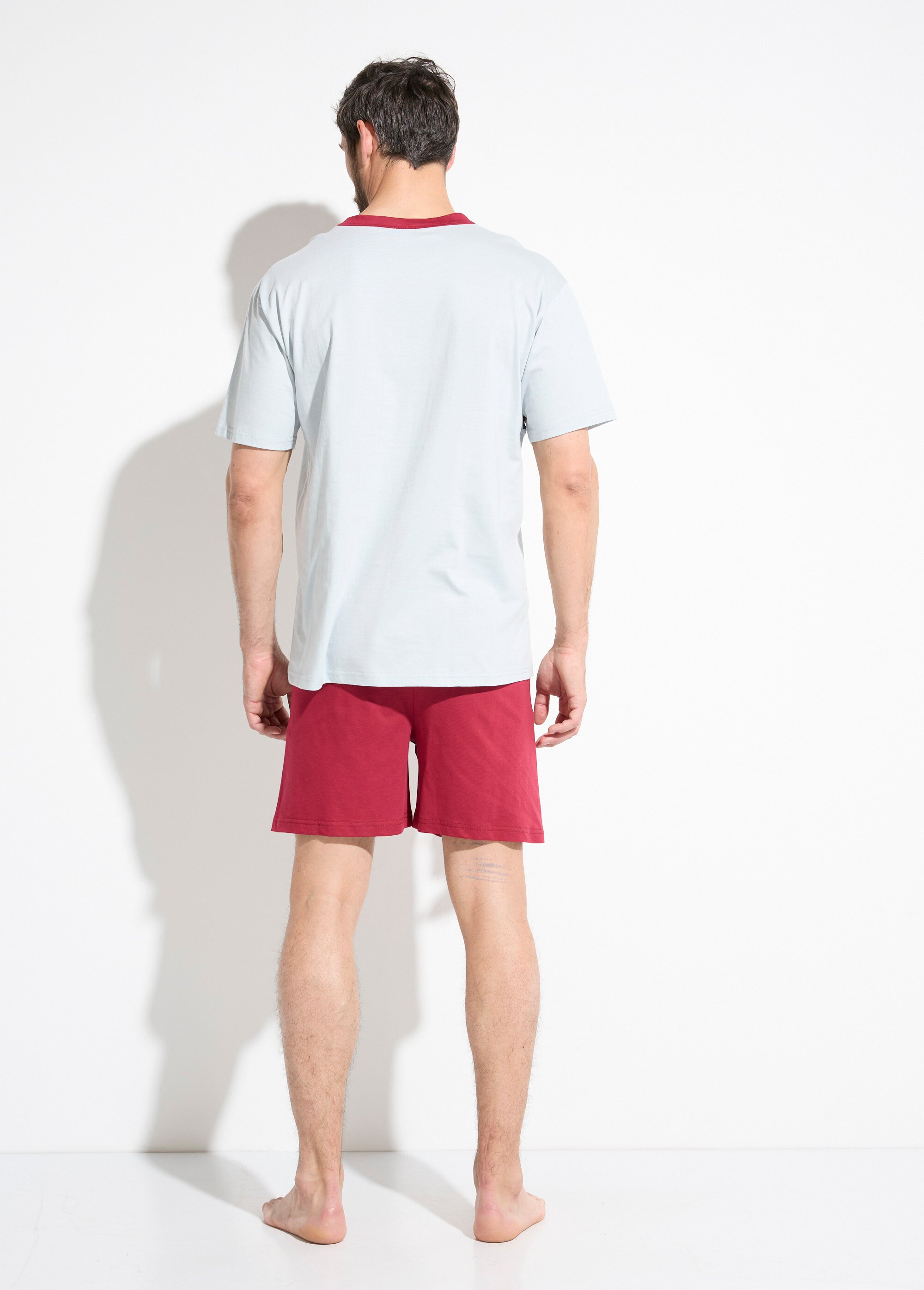 Pyjama short coton bicolore Homme Rouge IPODE DO1