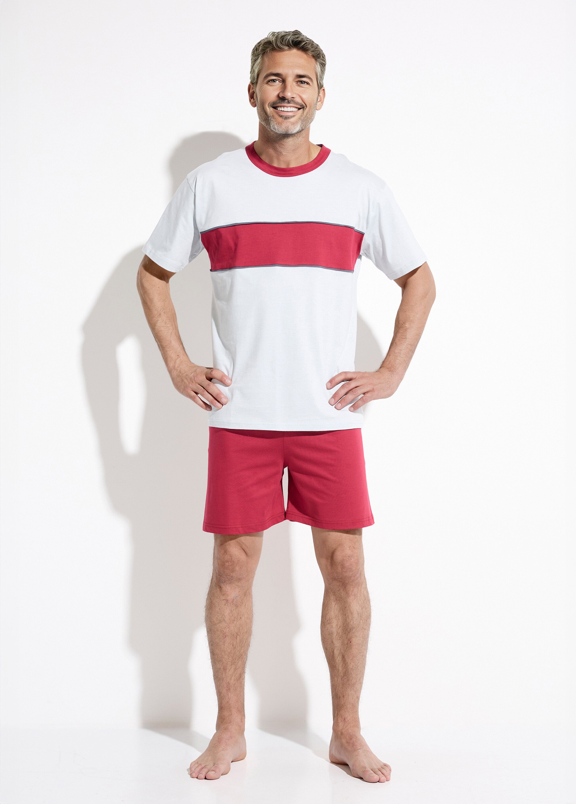 Pyjama short coton bicolore Homme Rouge IPODE FA1