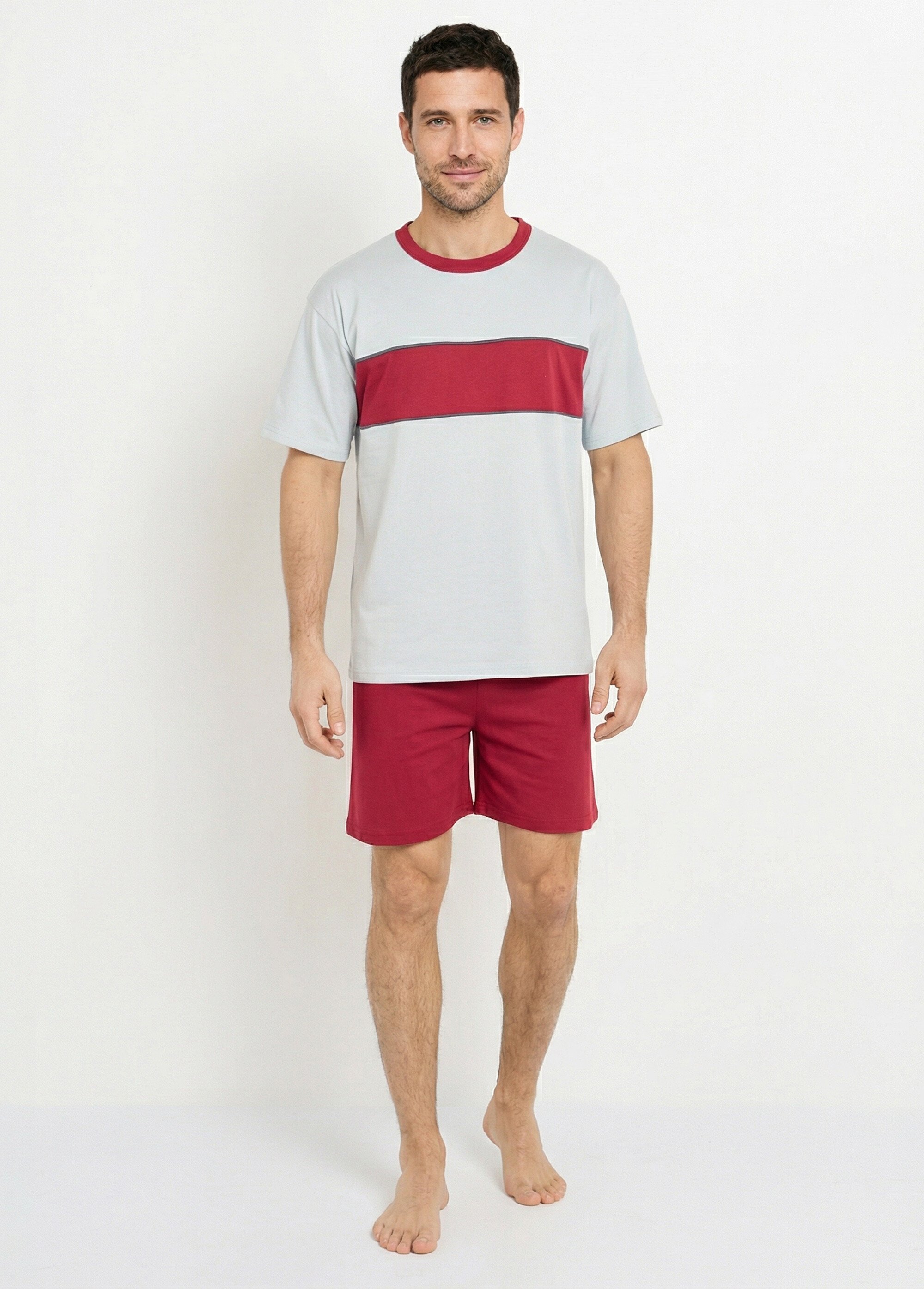 Pyjama short coton bicolore Homme Rouge IPODE FA1