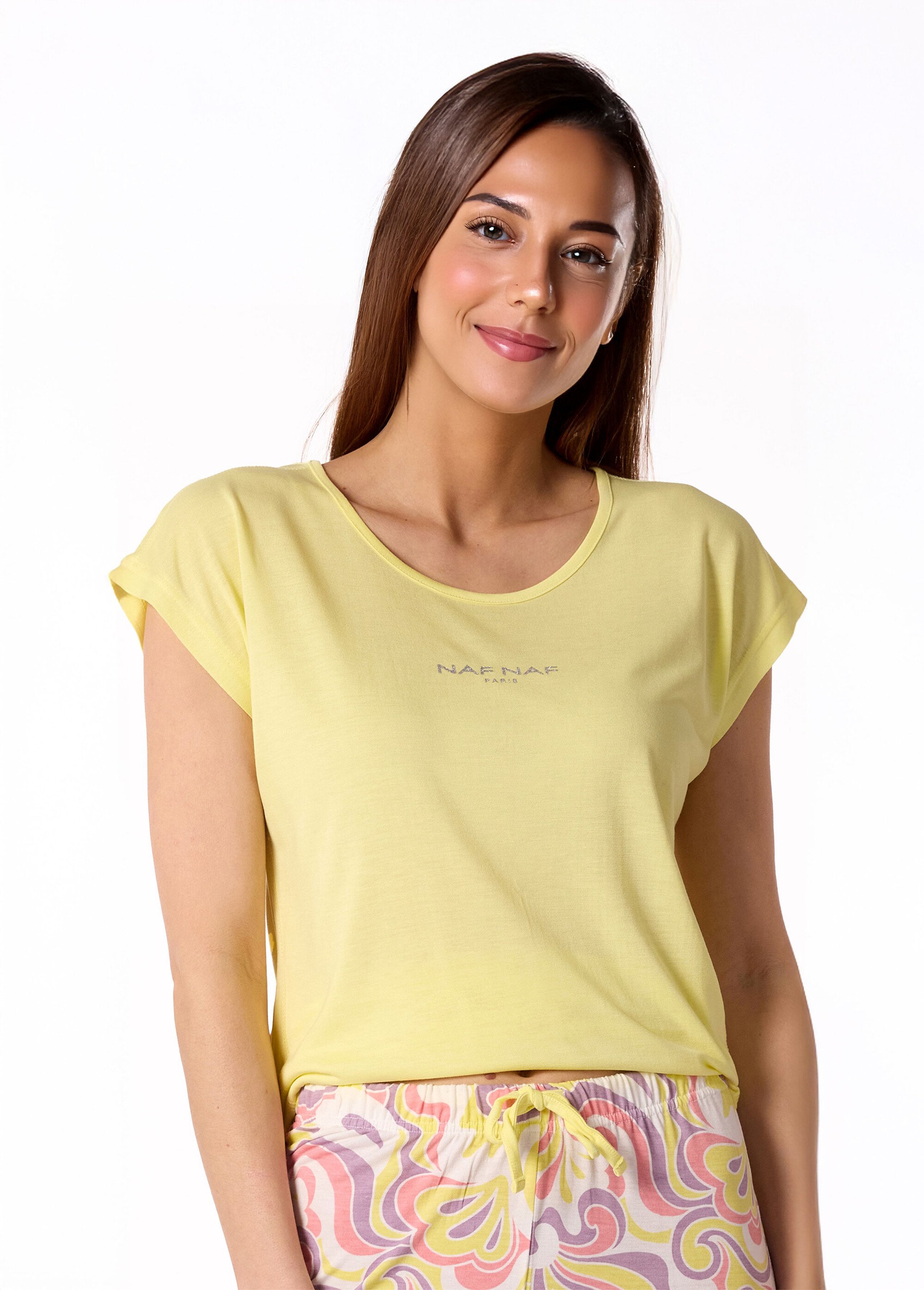 Pyjama thème pastel manches courtes Femme Jaune NF.PUCCI.PY DE1