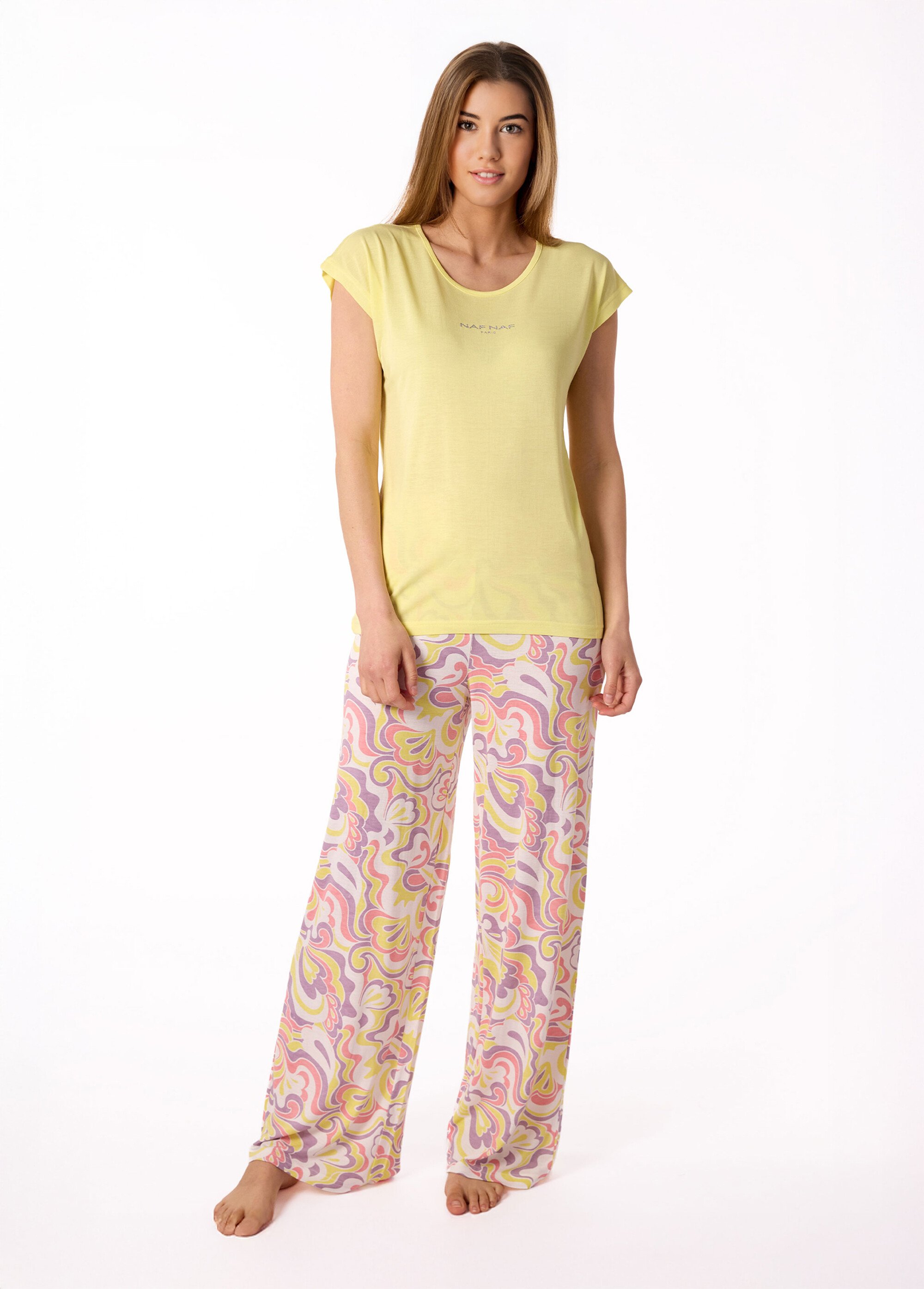 Pyjama thème pastel manches courtes Femme Jaune NF.PUCCI.PY FA1
