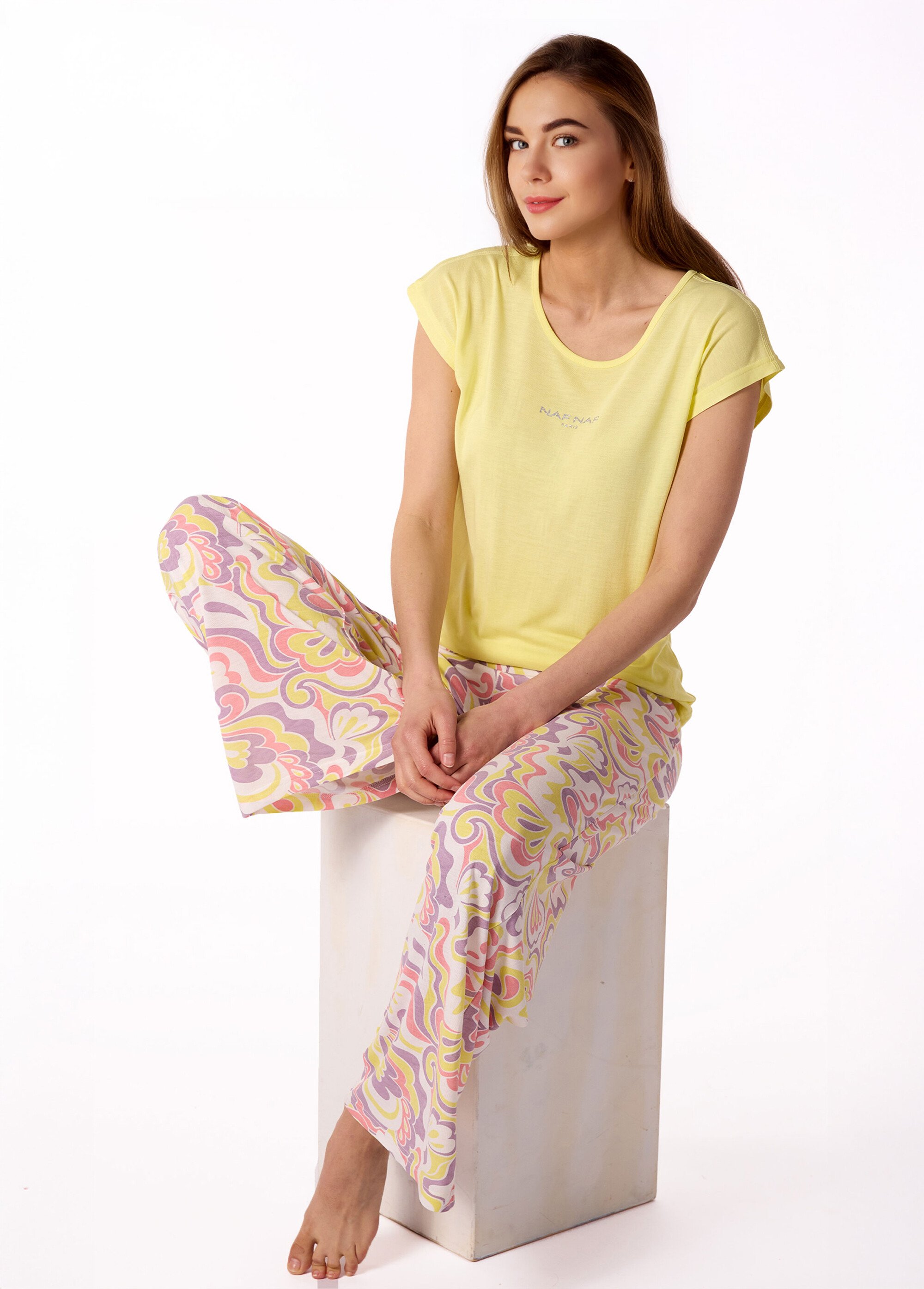Pyjama thème pastel manches courtes Femme Jaune NF.PUCCI.PY SI1