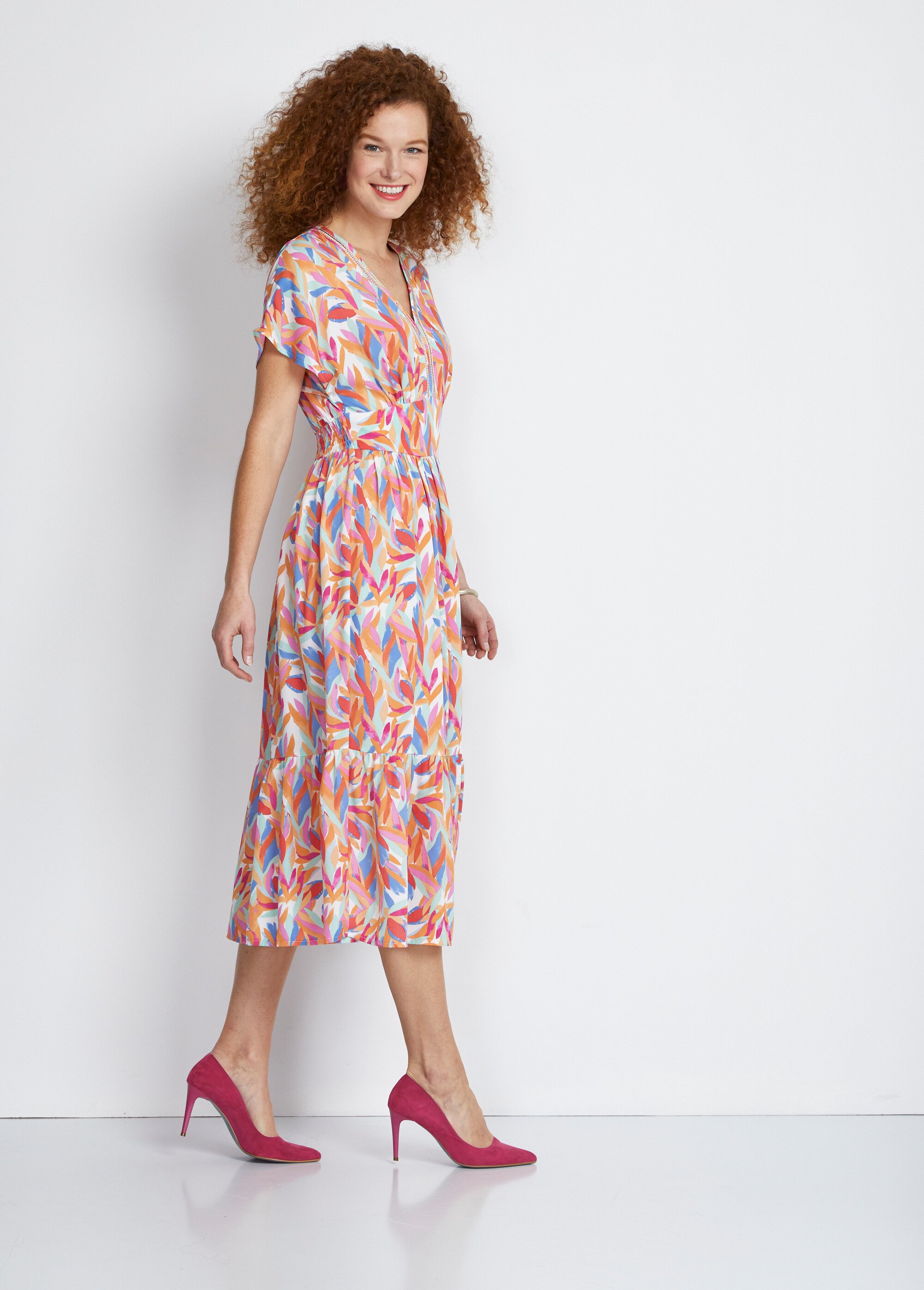 Robe longue volantée smockée dos Femme Orange EVIN DR1