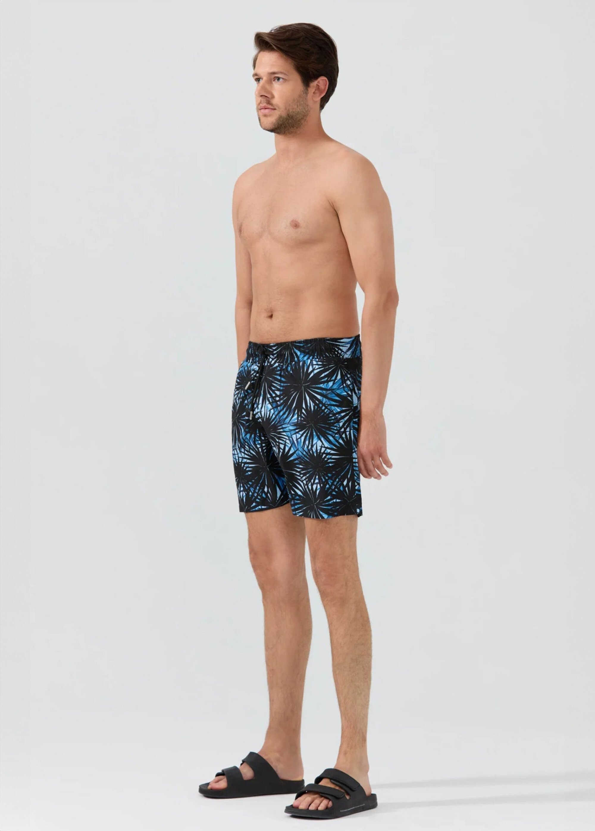 Short de bain imprimé tropical, élastiqué Homme Bleu MFK-FABER DR1