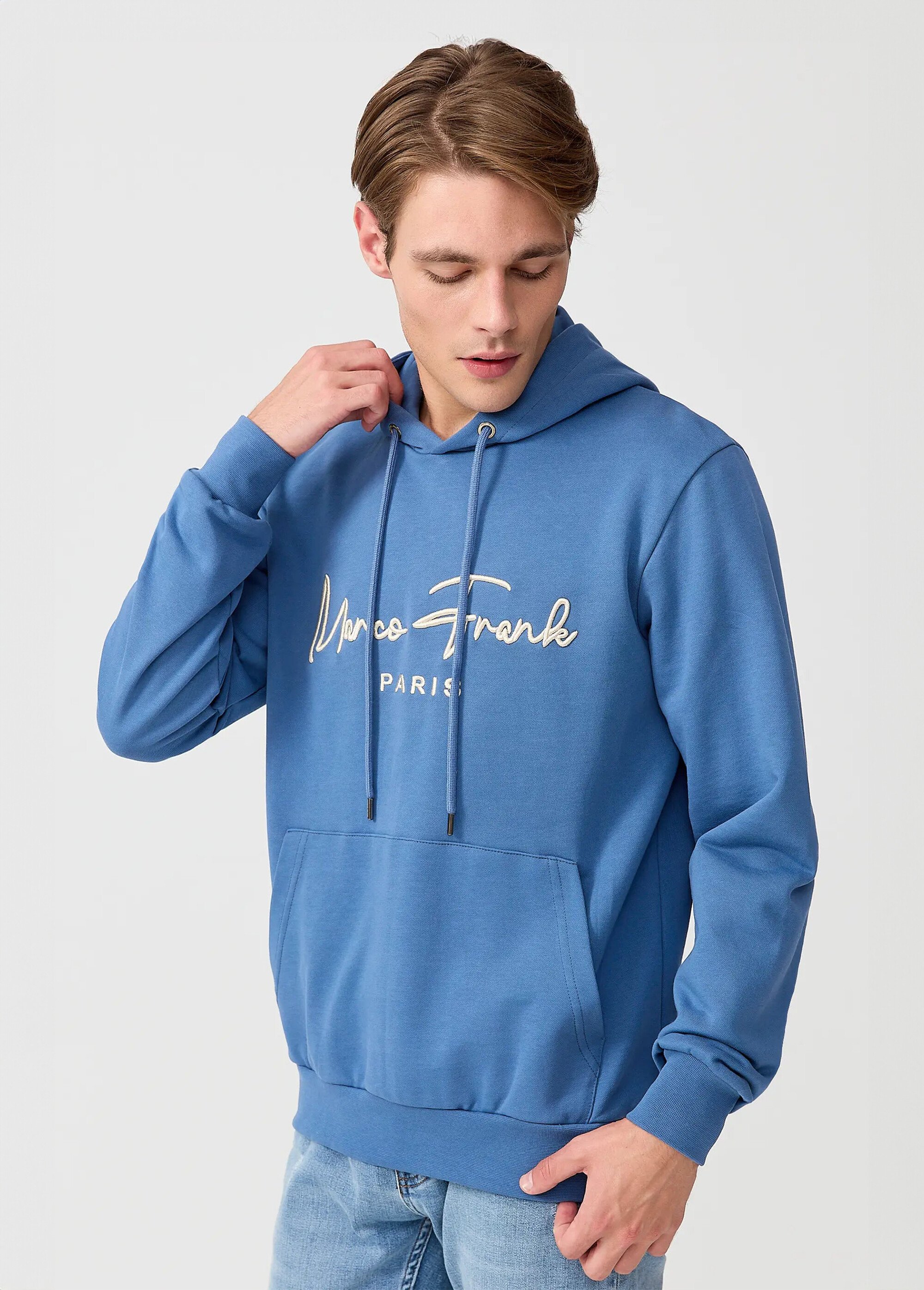 Sweat à capuche molletonné, poche kangourou Bleu MFK-FONTAINE DR1