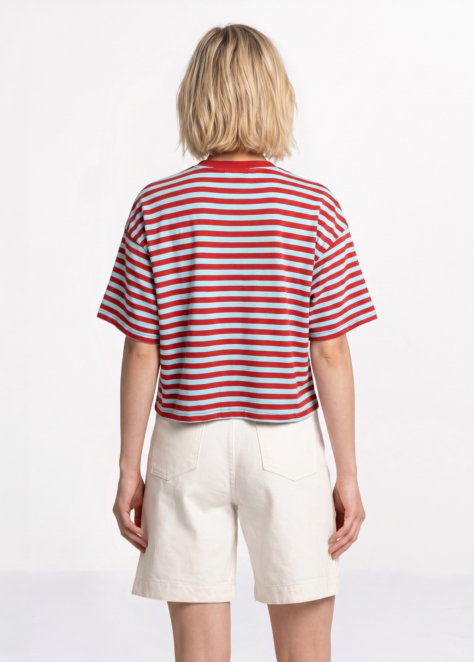 T-shirt col rond, rayures contrastées
