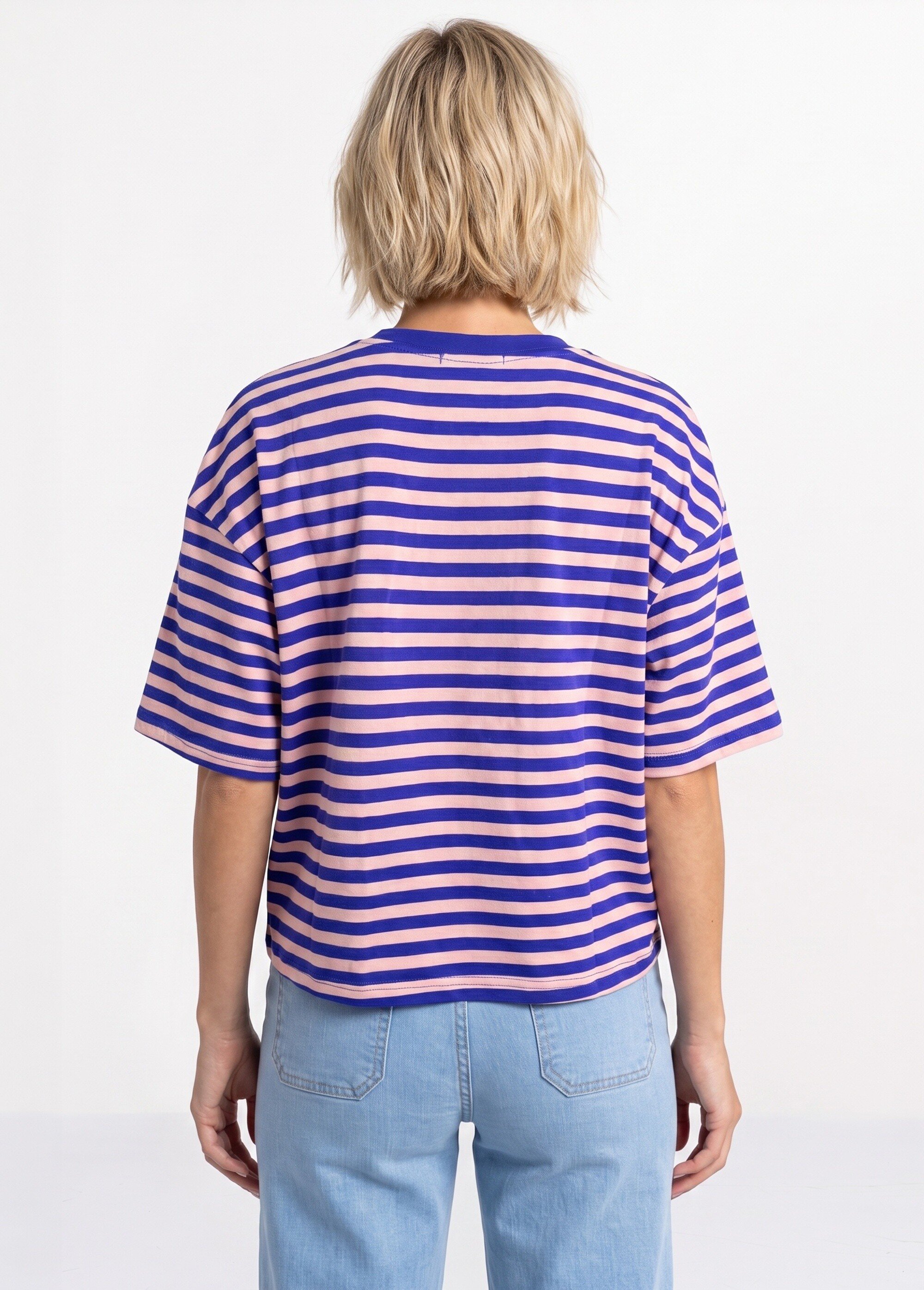 T-shirt col rond, rayures contrastées