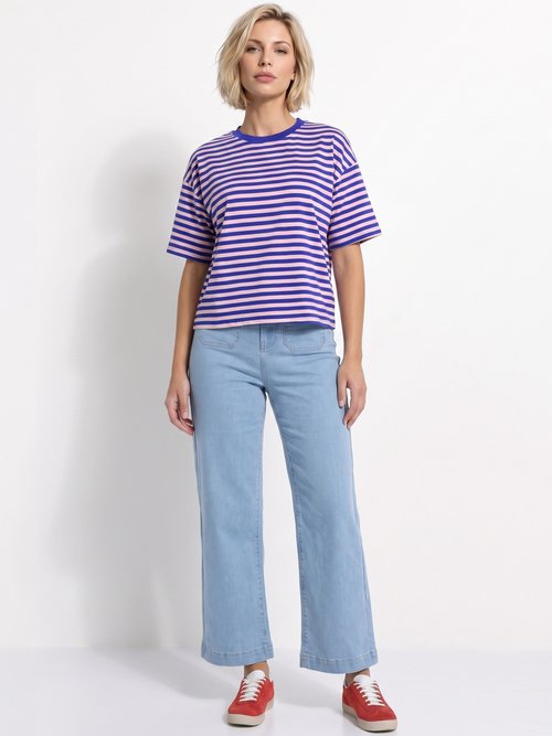 T-shirt col rond, rayures contrastées Femme Bleu IA-M1309 SI1