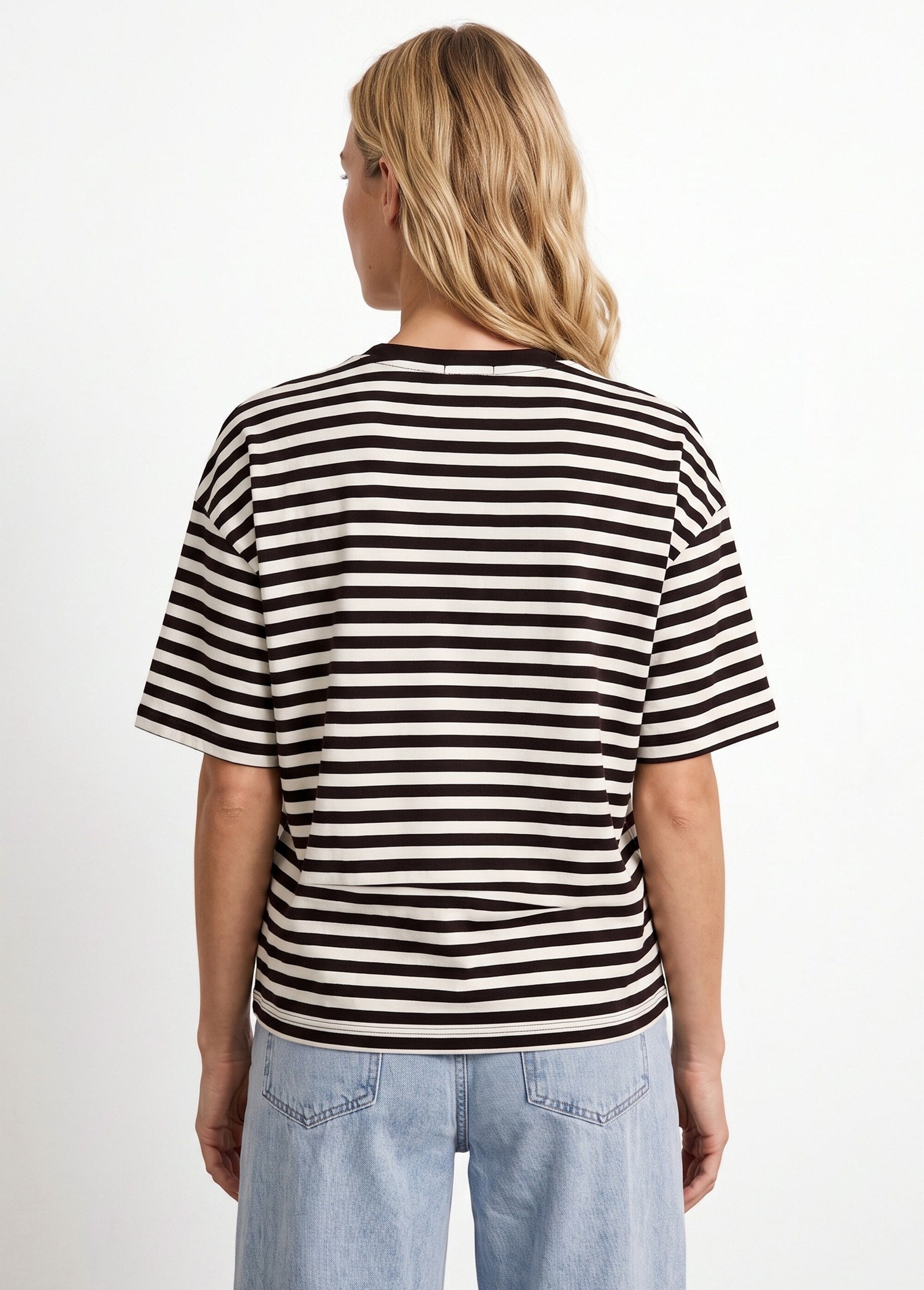 T-shirt col rond, rayures contrastées Femme CHOCOLAT ET ECRU IA-M1309 DO1