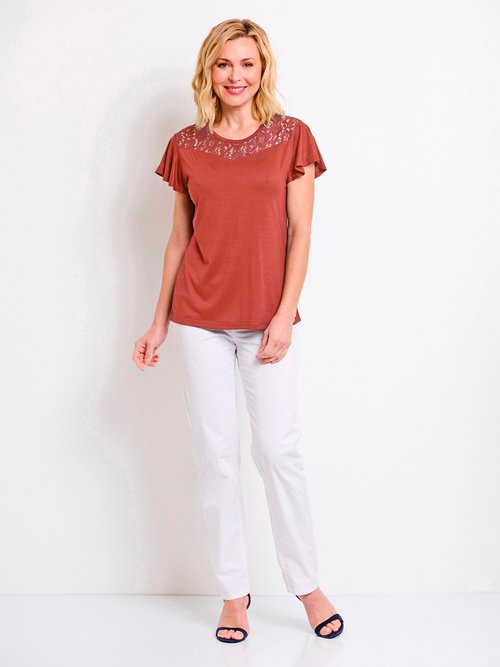 T-shirt manches courtes dentelle Femme Orange CHAUMINE SF1