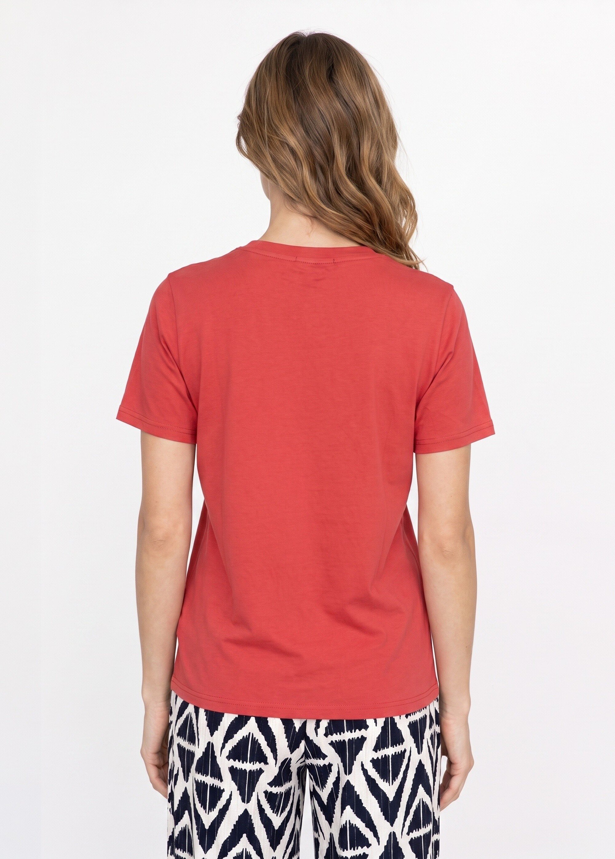 T-shirt pur coton col rond, essentiel Femme Orange IA-M1308 DO1
