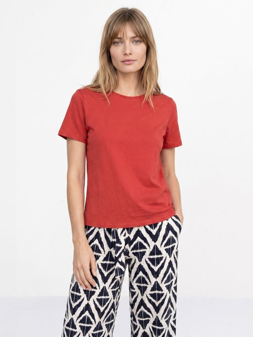 T-shirt pur coton col rond, essentiel Femme Orange IA-M1308 FA1