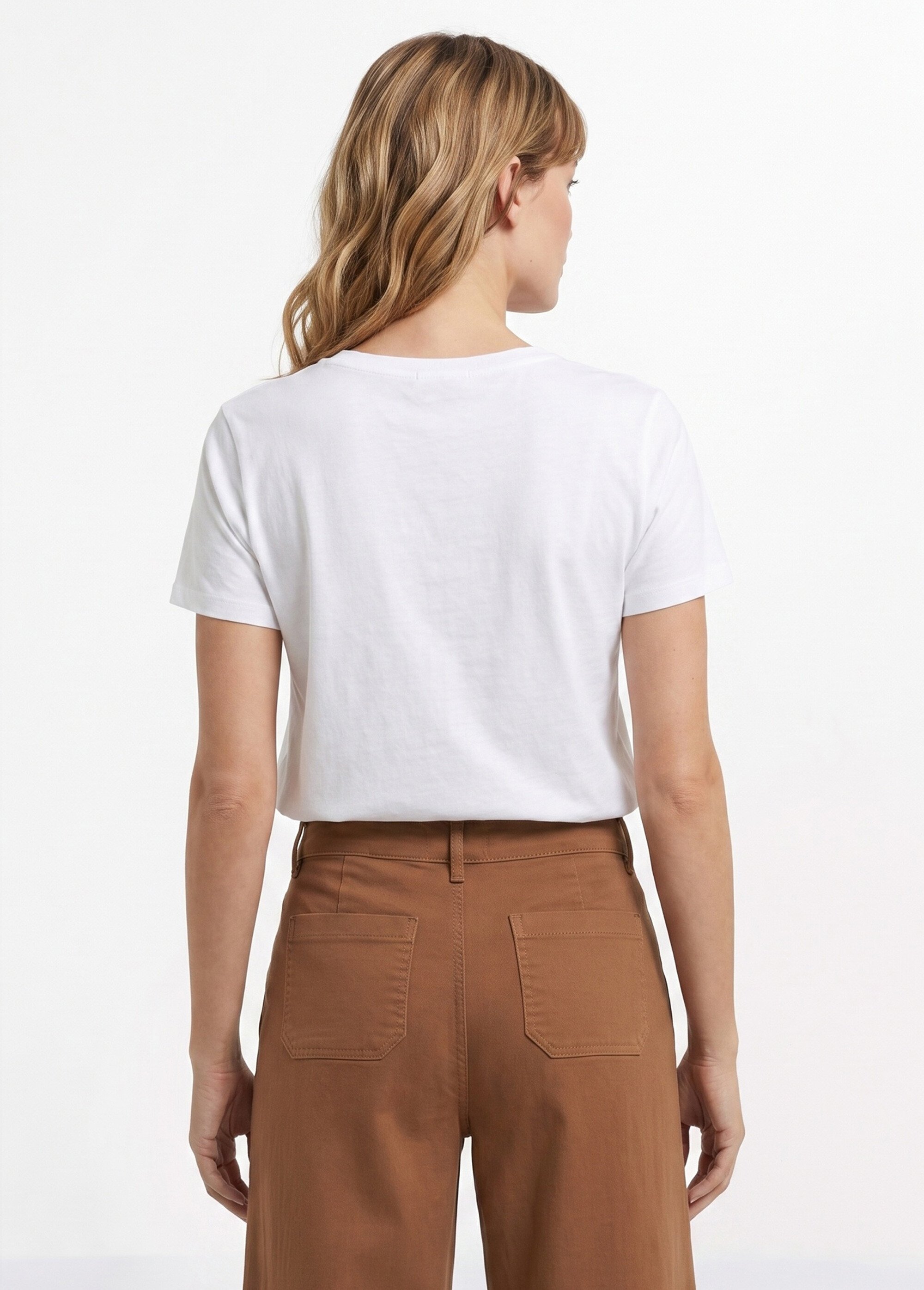 T-shirt pur coton col rond, essentiel Femme Blanc IA-M1308 DO1