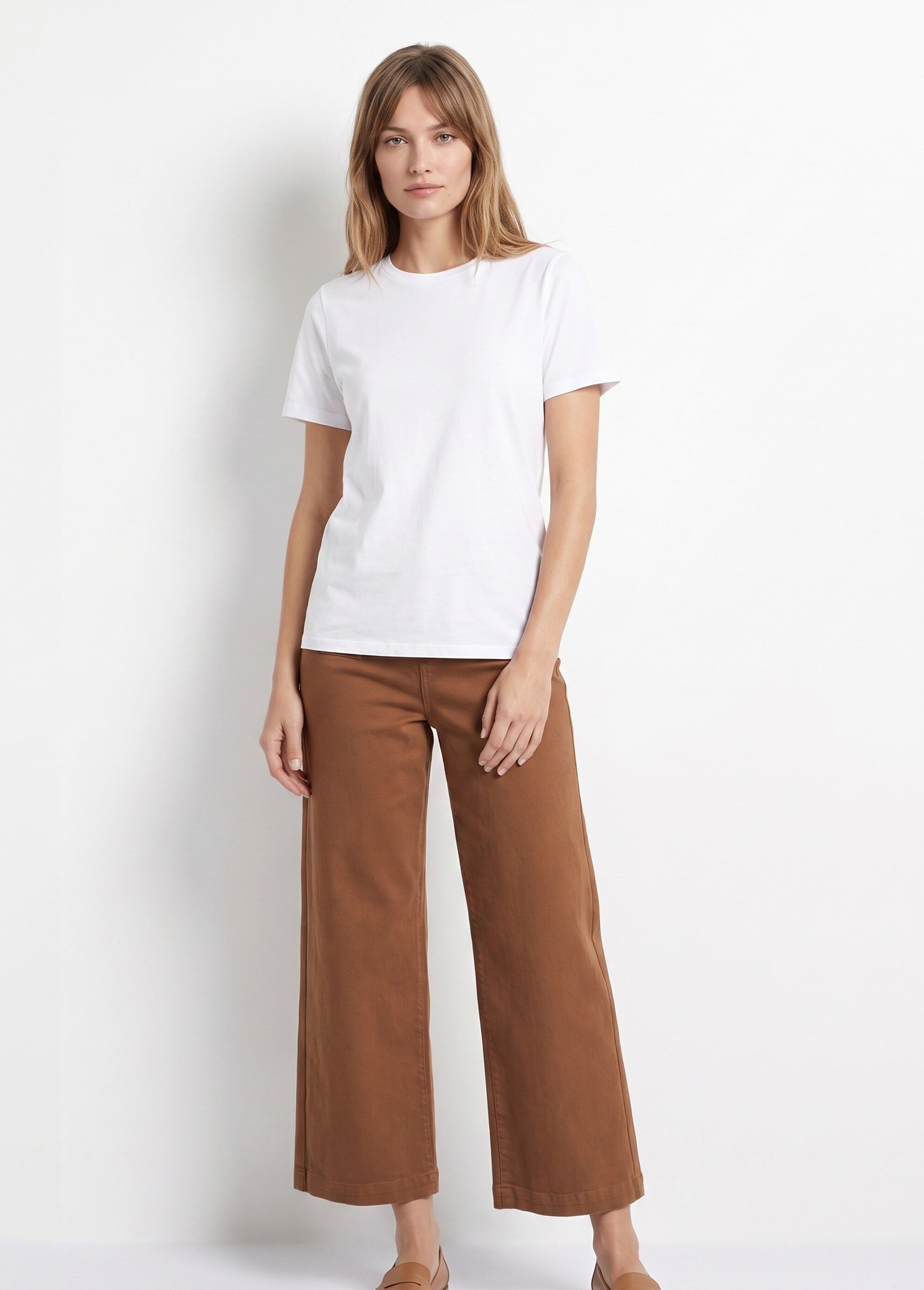 T-shirt pur coton col rond, essentiel Femme Blanc IA-M1308 SI1
