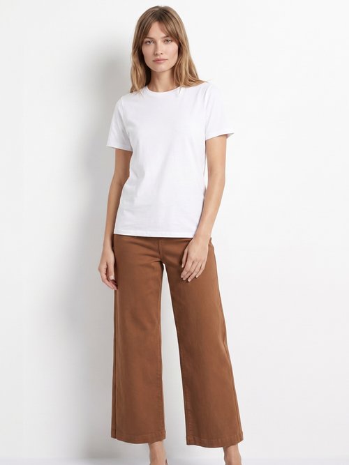 T-shirt pur coton col rond, essentiel Femme Blanc IA-M1308 SI1