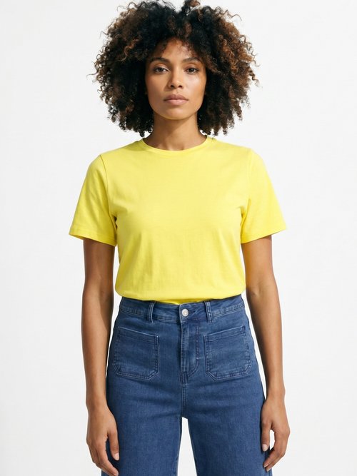 T-shirt pur coton col rond, essentiel Femme Jaune IA-M1308 FA1