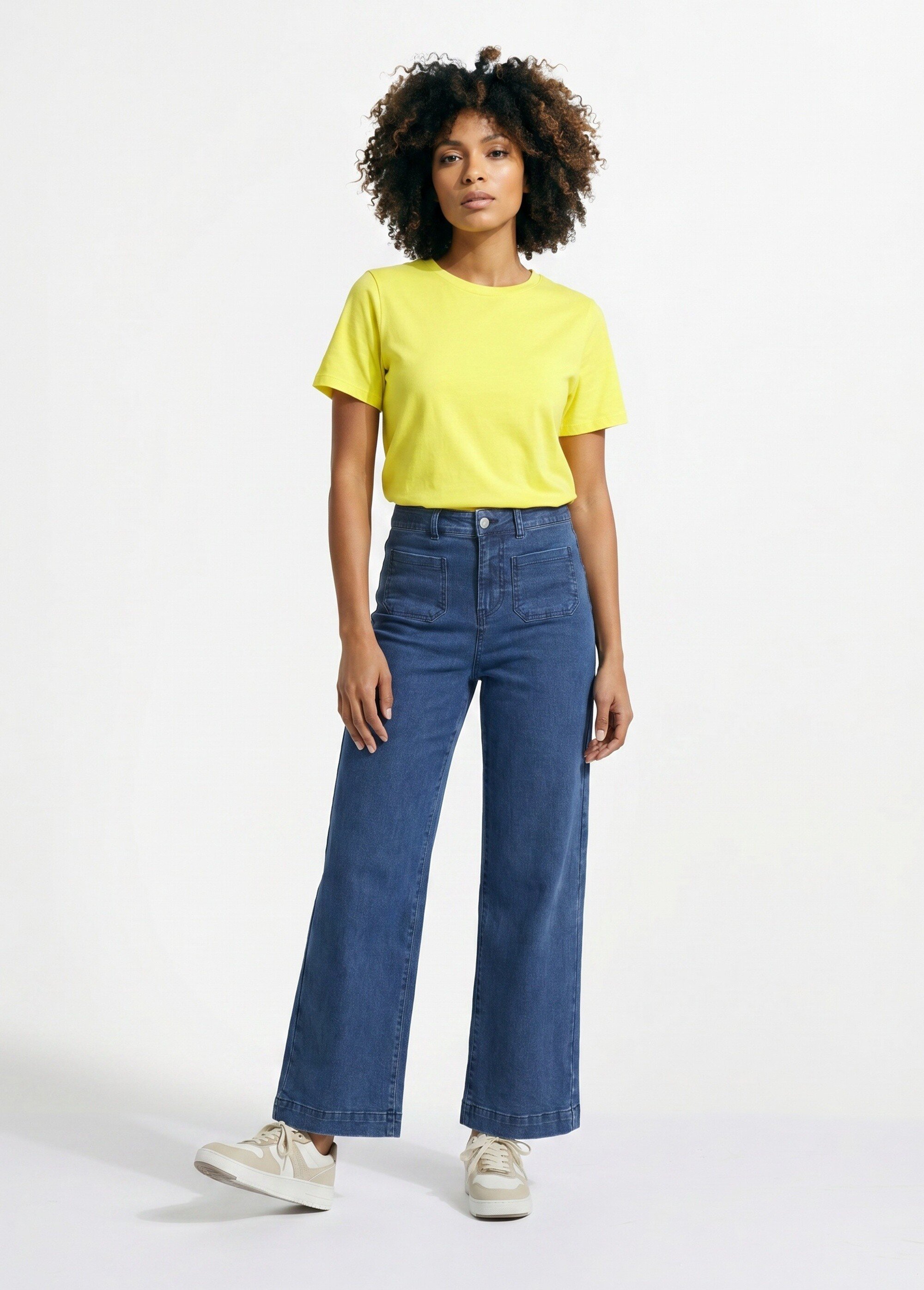 T-shirt pur coton col rond, essentiel Femme Jaune IA-M1308 SI1