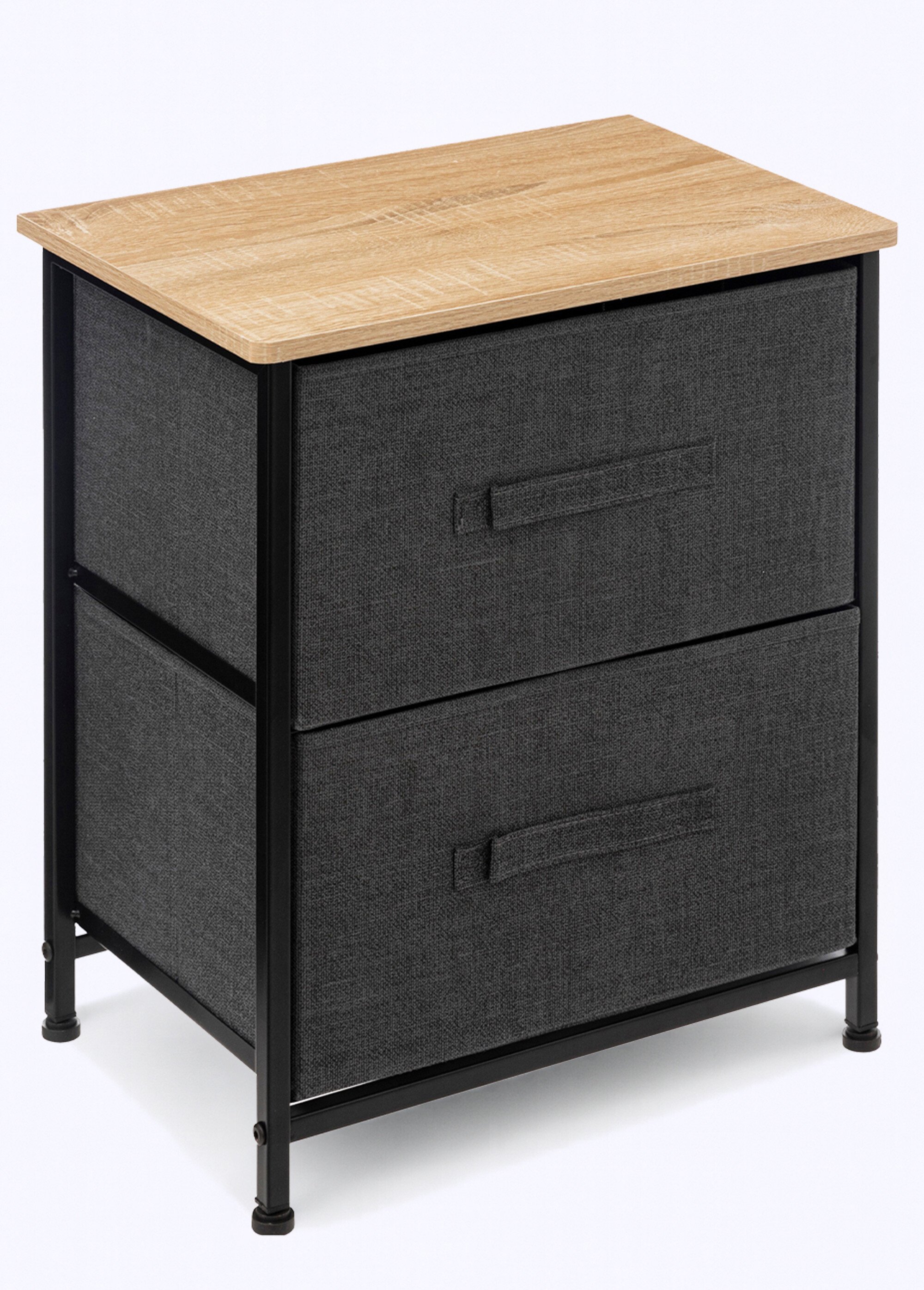 Table de 2 chevet + 2 tiroirs tissu NOIR ET GRIS ET BOIS JJA-138938B FA1