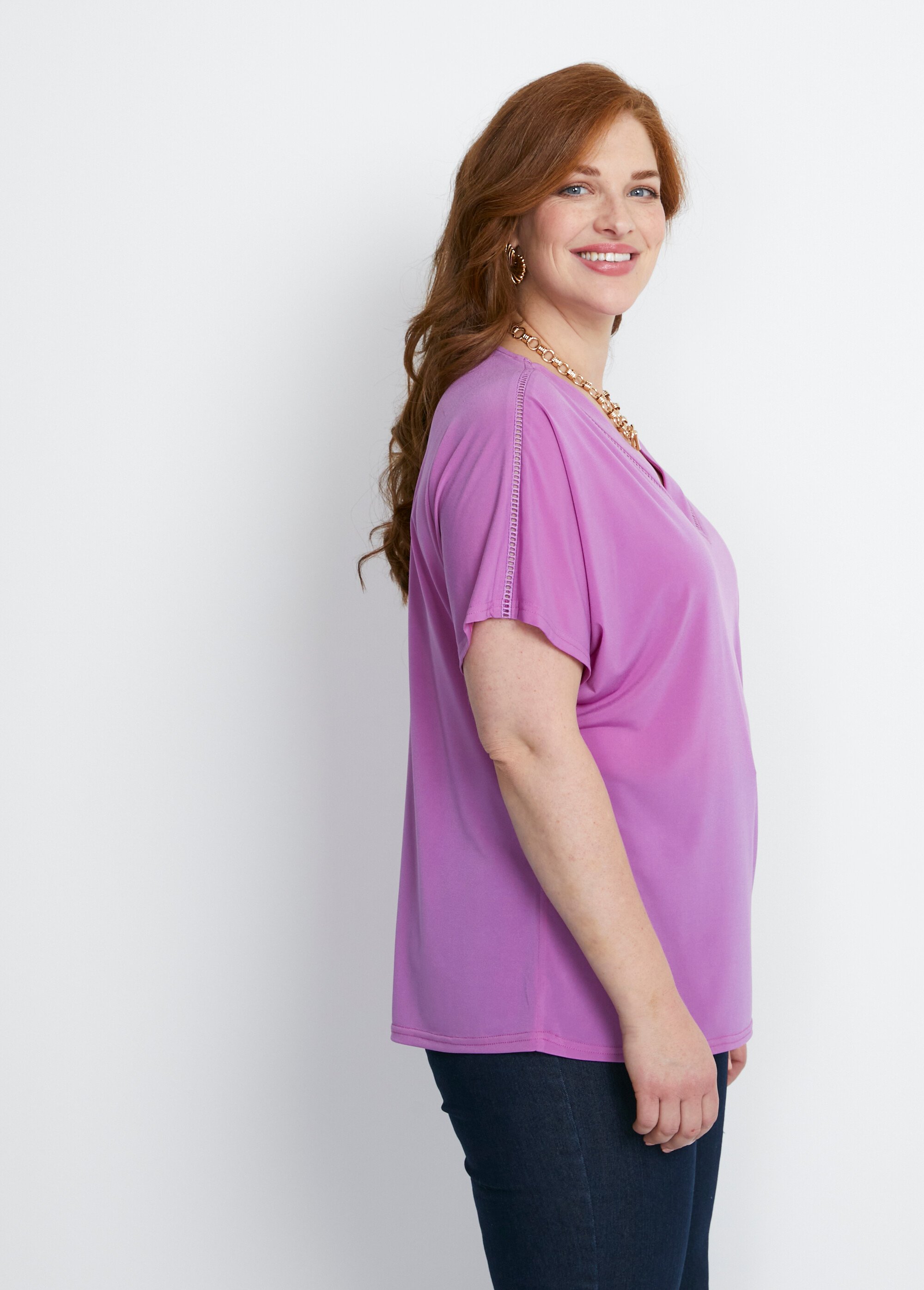 T-shirt court uni ou imprimé Femme Grande Taille Violet CUTTING DR1