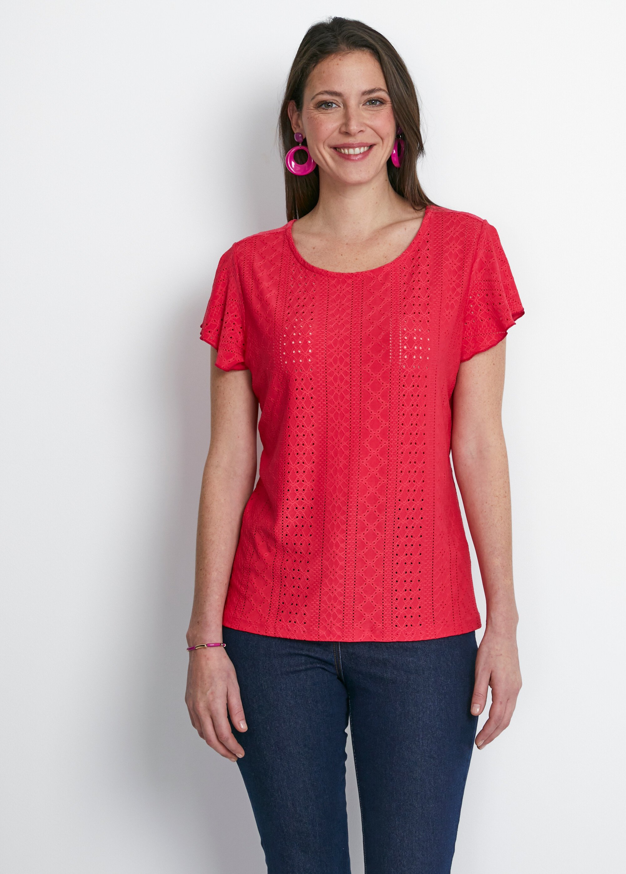 Tee-shirt manches papillon maille ajourée