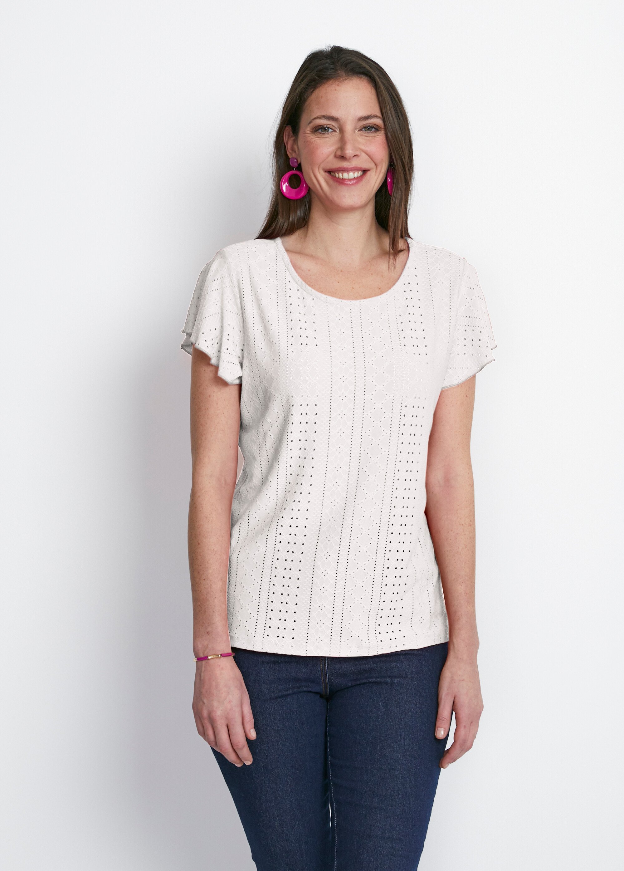 Tee-shirt manches papillon maille ajourée