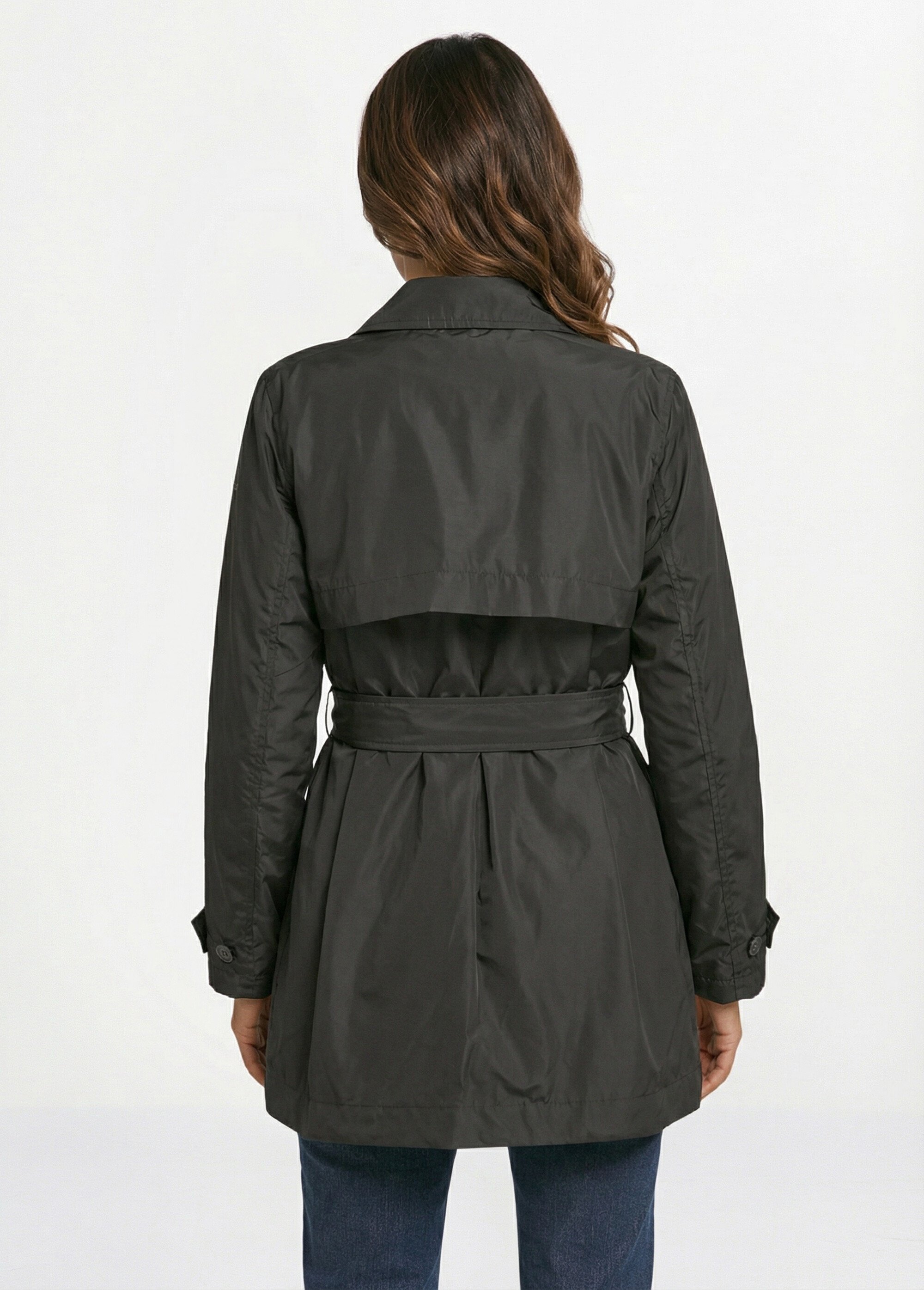 Trench déperlant avec ceinture à nouer Femme Noir GEO-W5520N DO1