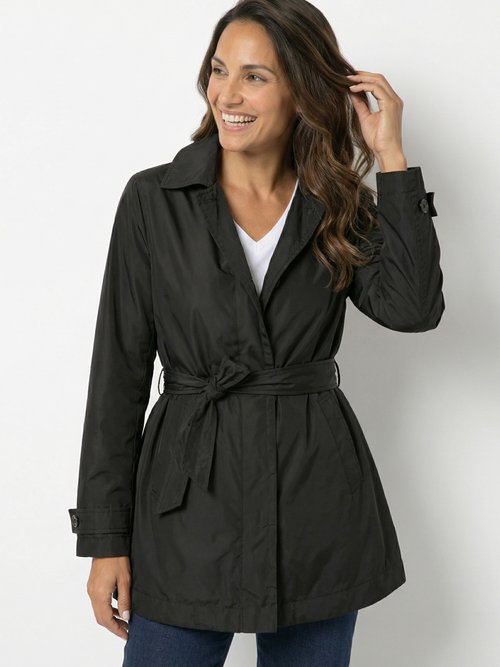 Trench déperlant avec ceinture à nouer Femme Noir GEO-W5520N MV1