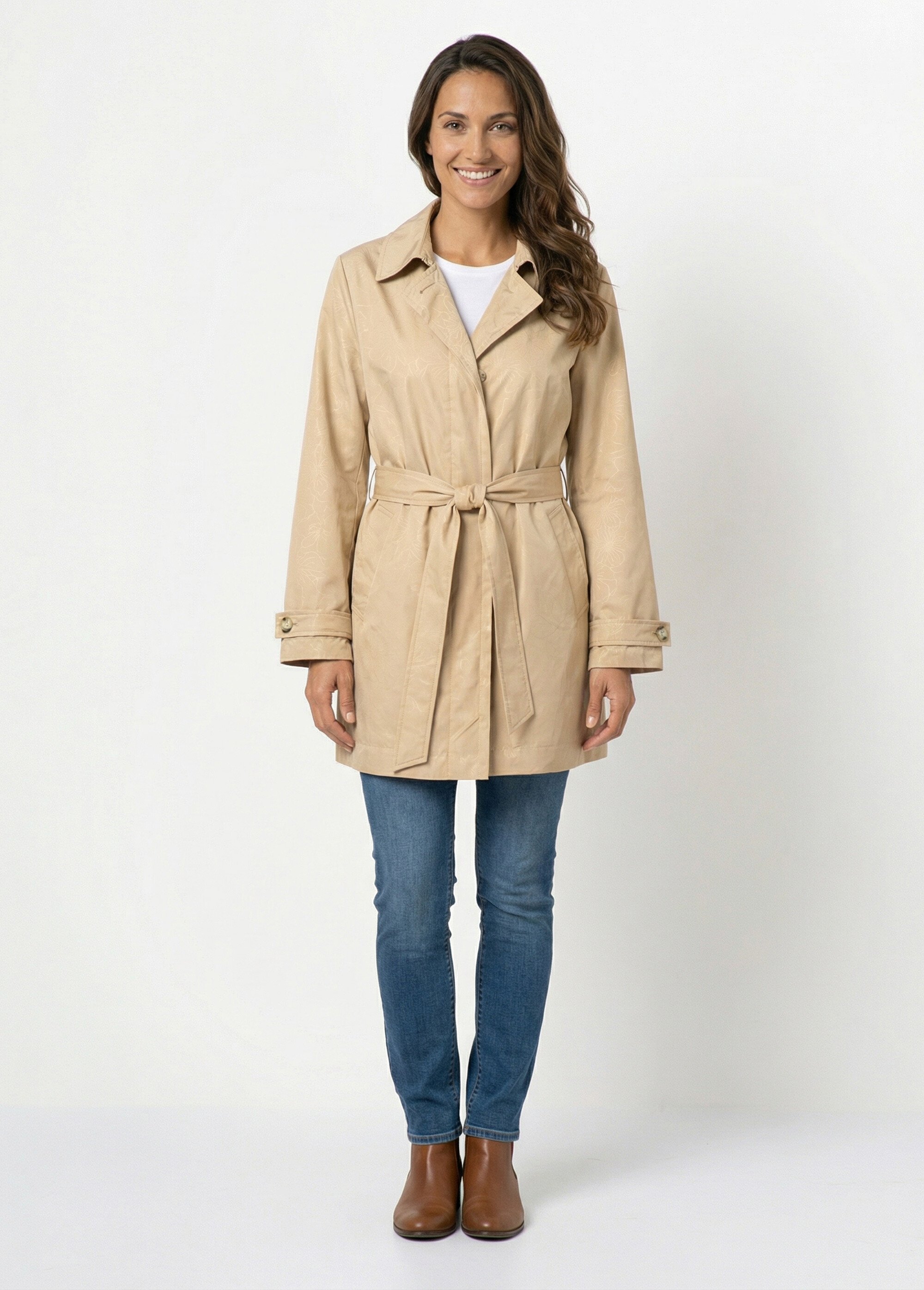 Trench déperlant avec ceinture à nouer Femme Beige GEO-W5520N SI1