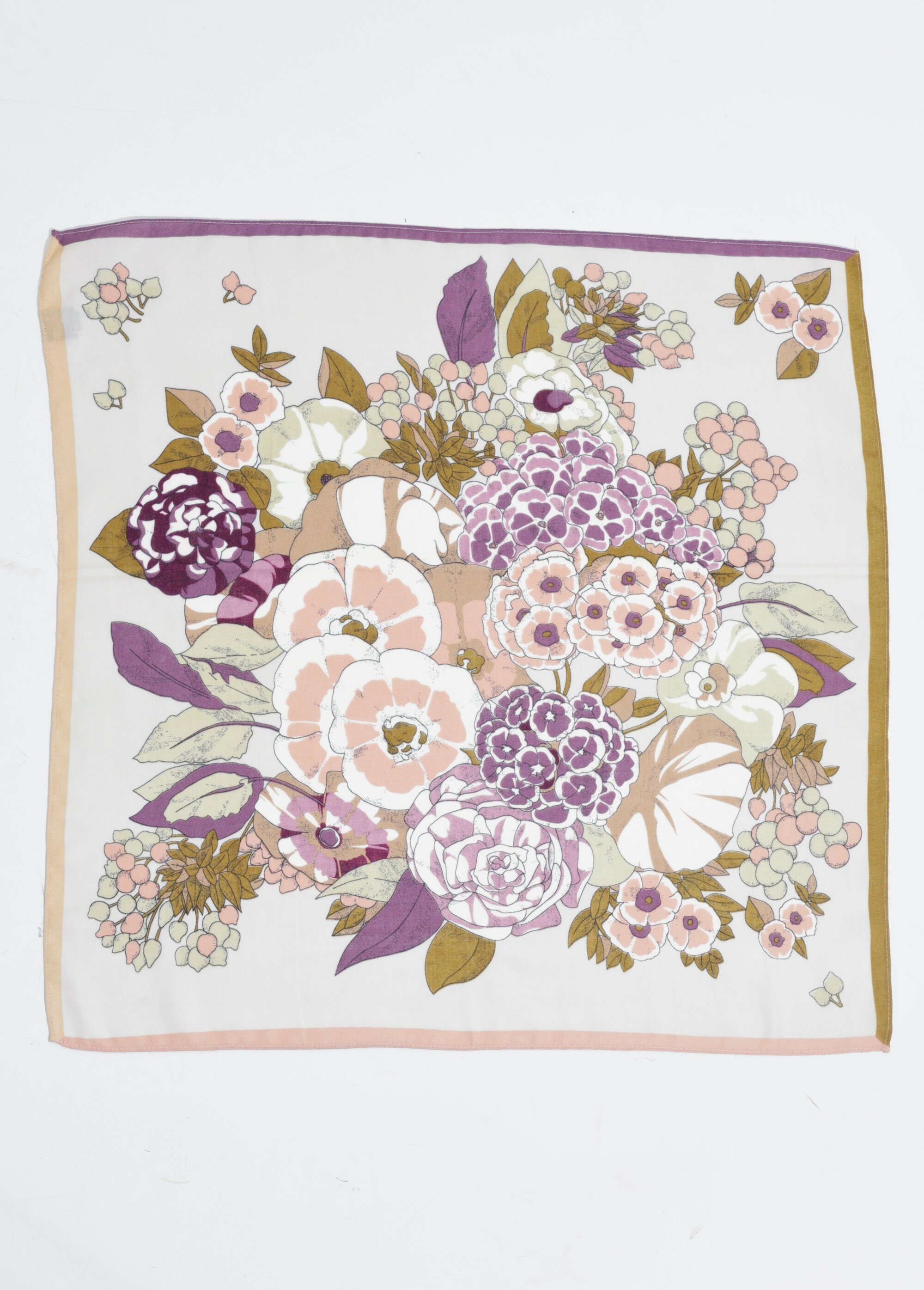 Foulard carré, imprimé fleuri hortensias Femme ECRU ET VIOLET TD-FOUJC25308 DE1