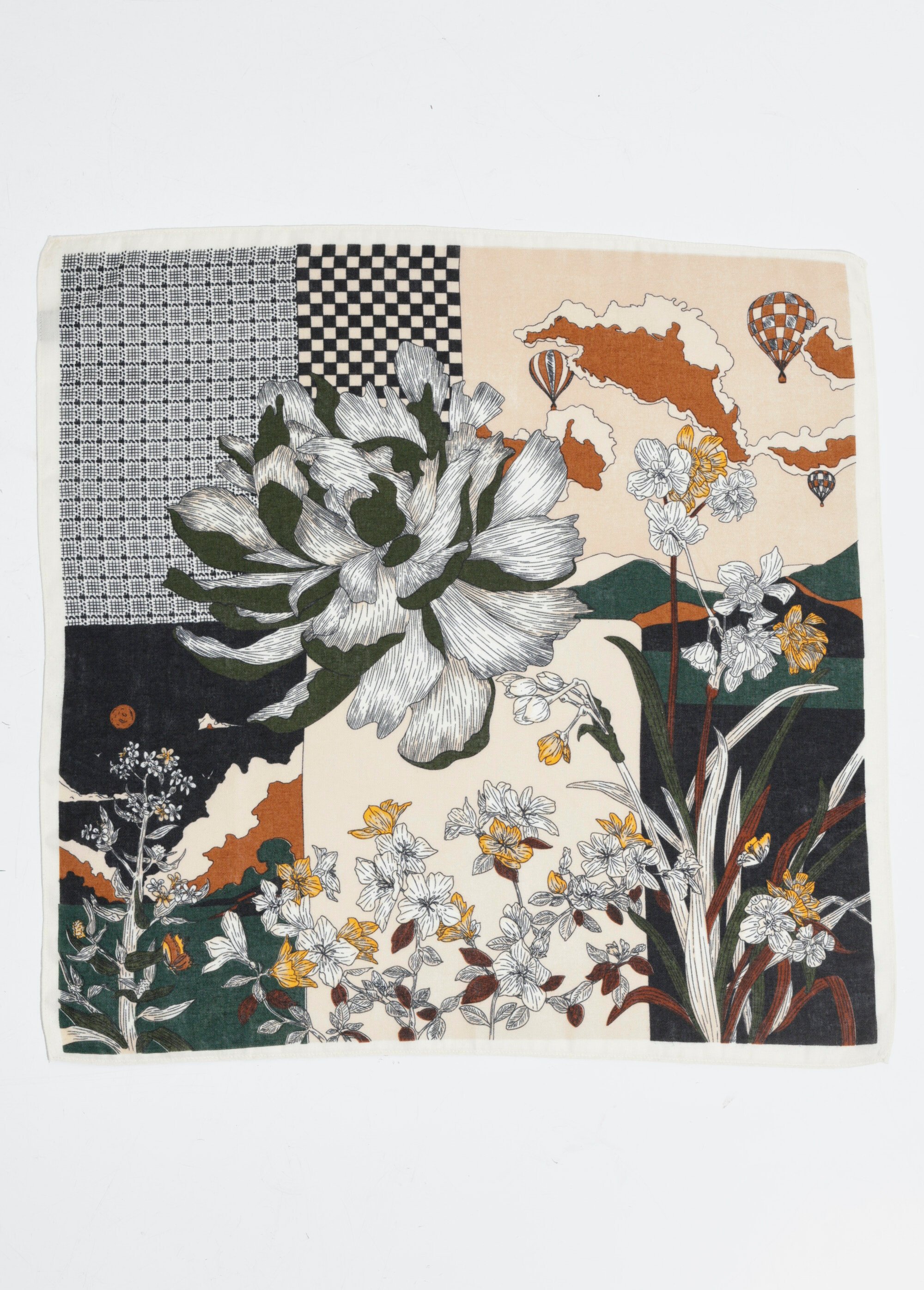 Foulard carré, motif fleuri Osaka Femme BEIGE ET MARRON TD-FOUJC25313 DE1