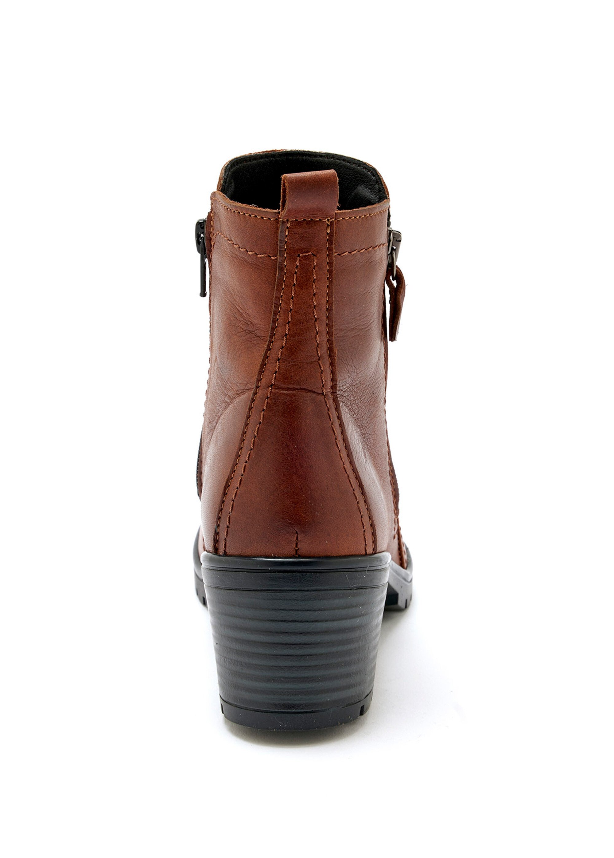 Boots cuir, talon large et bout amande Femme Marron PED2010453 DO1