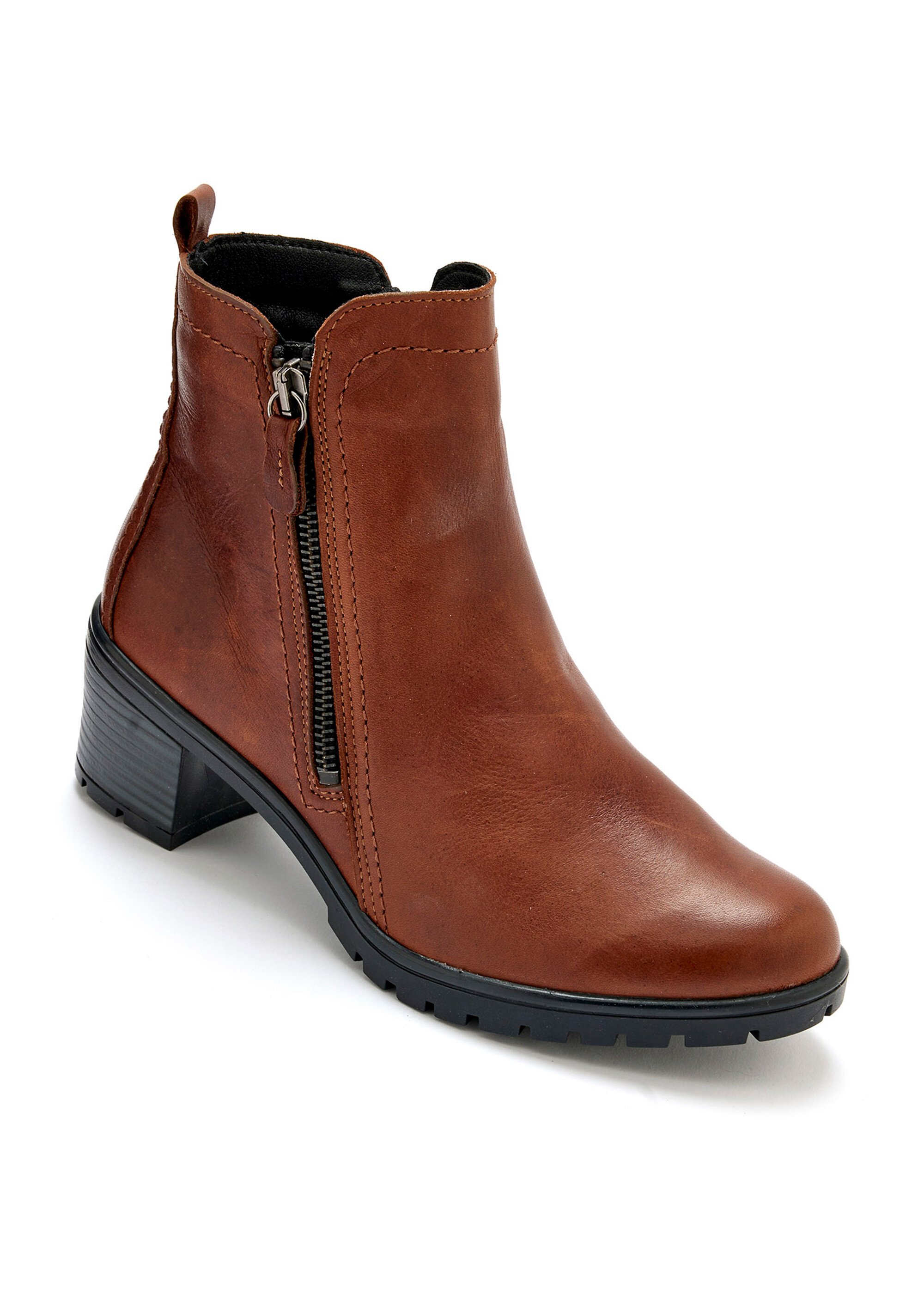 Boots cuir, talon large et bout amande Femme Marron PED2010453 FA1
