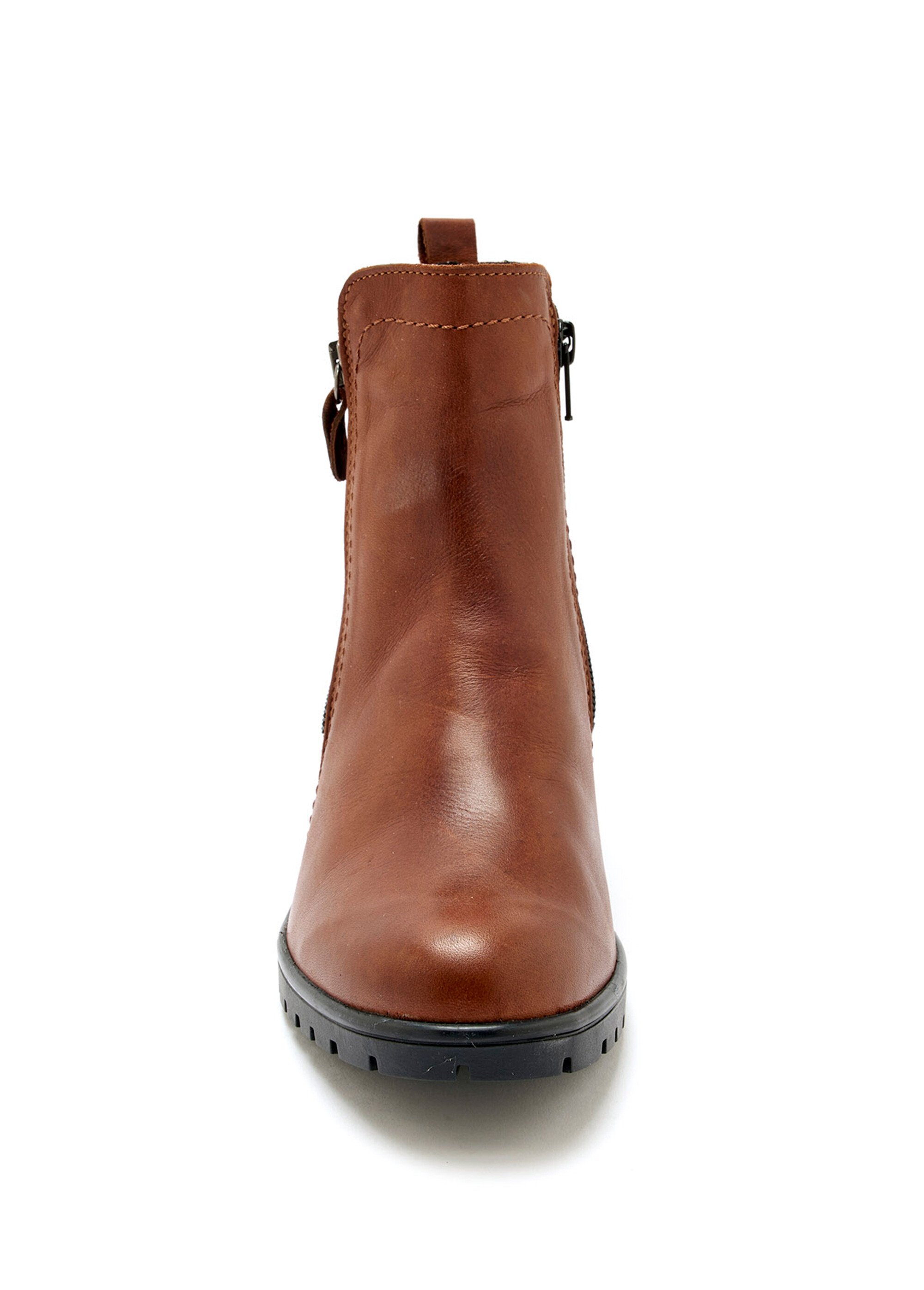 Boots cuir, talon large et bout amande Femme Marron PED2010453 FA2
