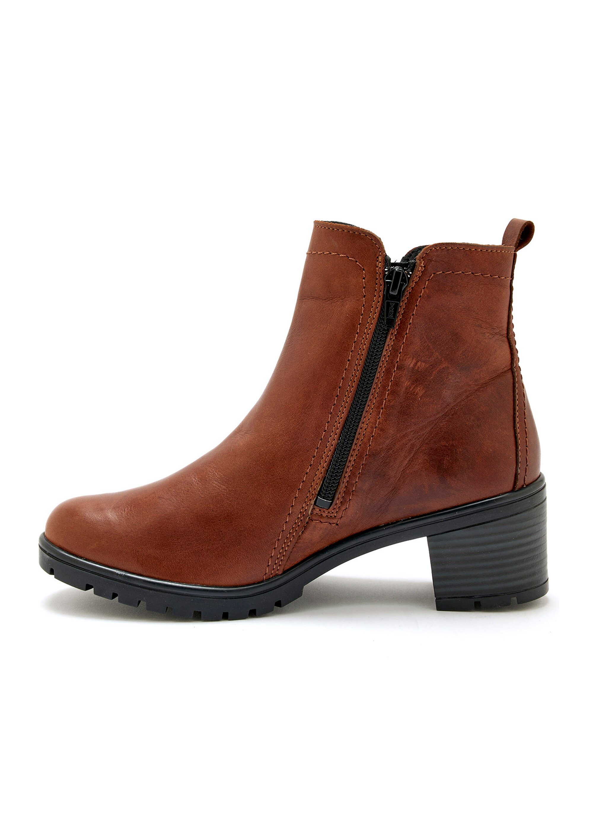Boots cuir, talon large et bout amande Femme Marron PED2010453 GA1