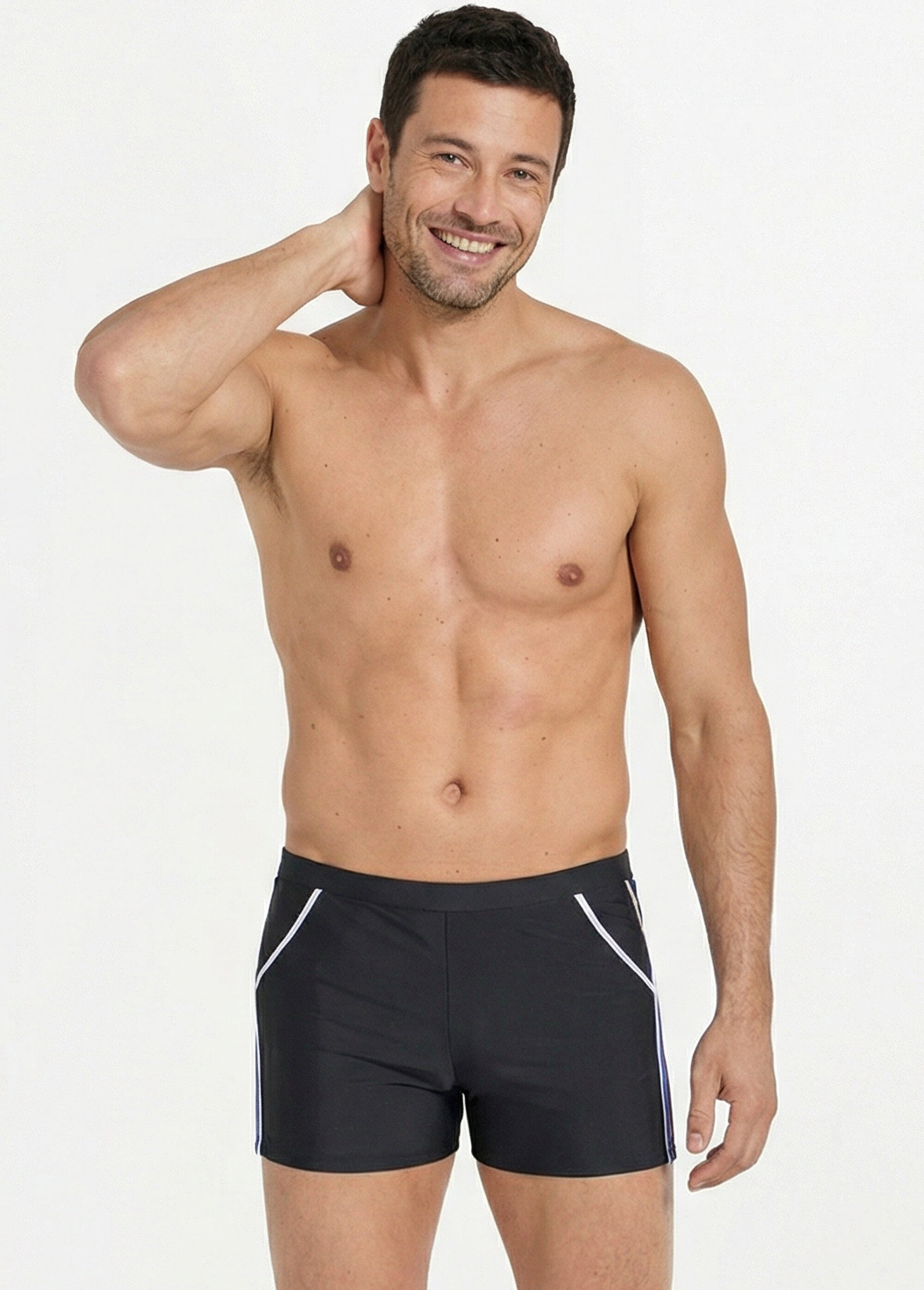 Boxer de bain piscine, bandes cotés