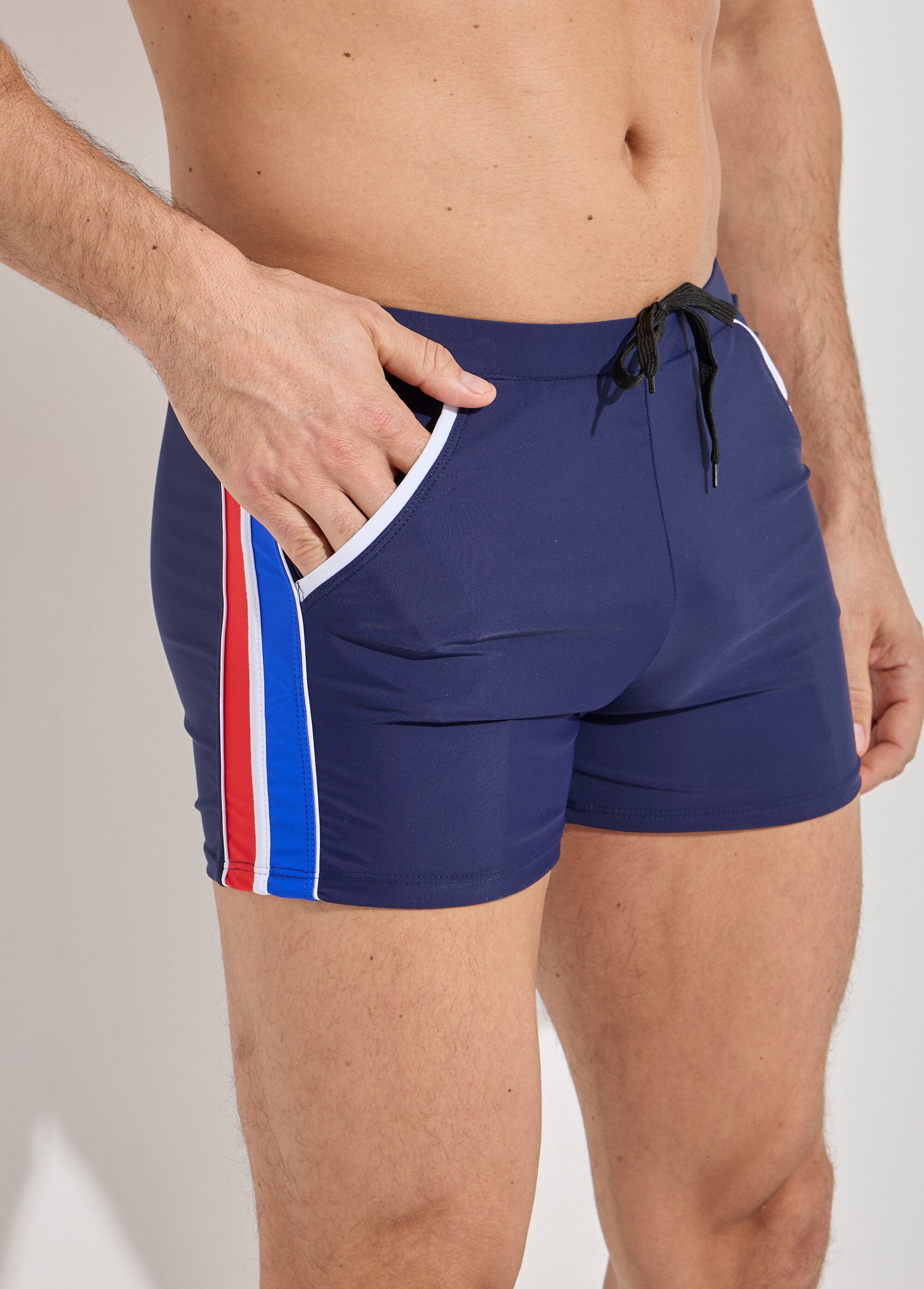 Boxer de bain piscine, bandes cotés