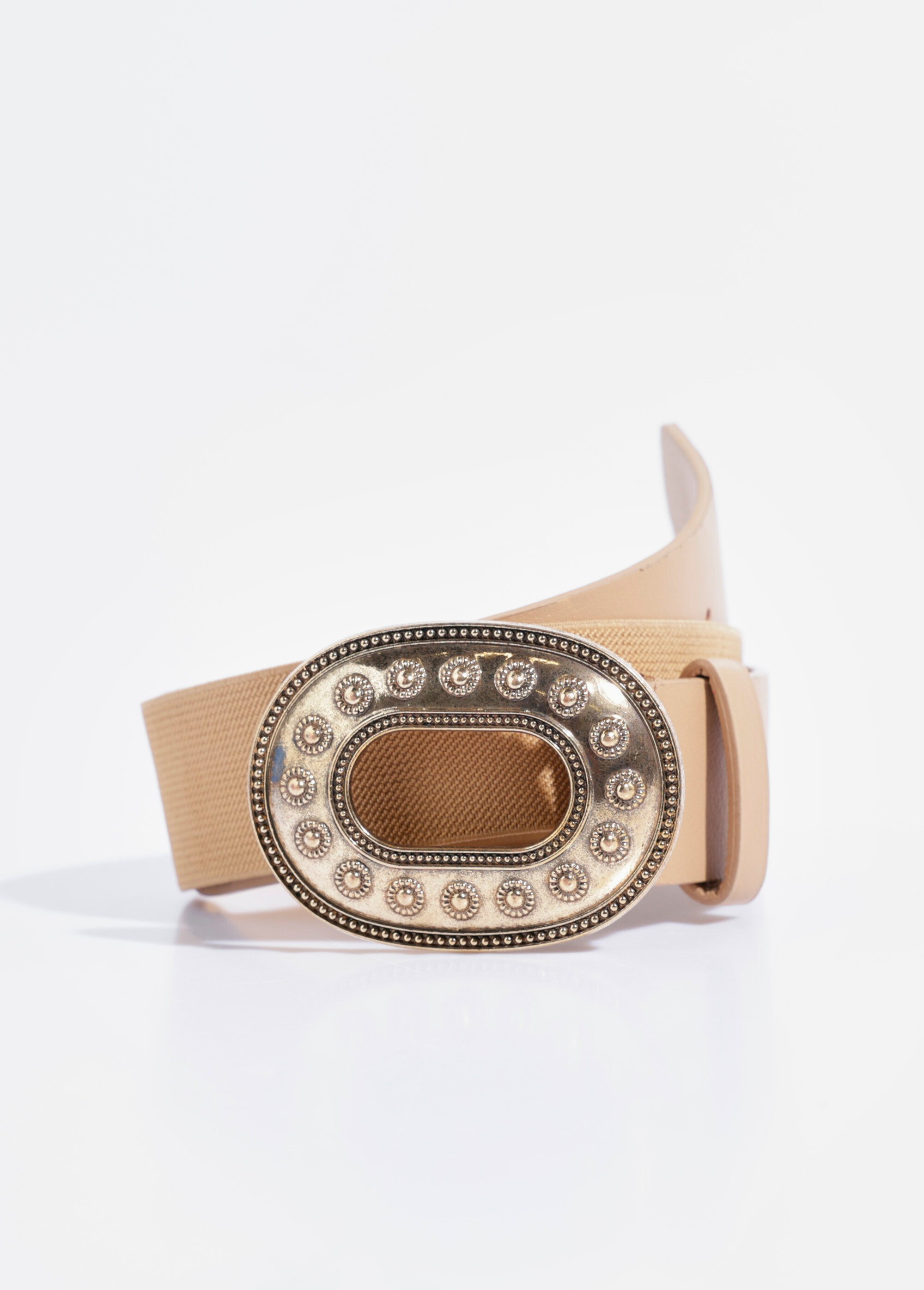 Ceinture large élastiquée boucle métal Femme Beige TD-CEI910258 FA1