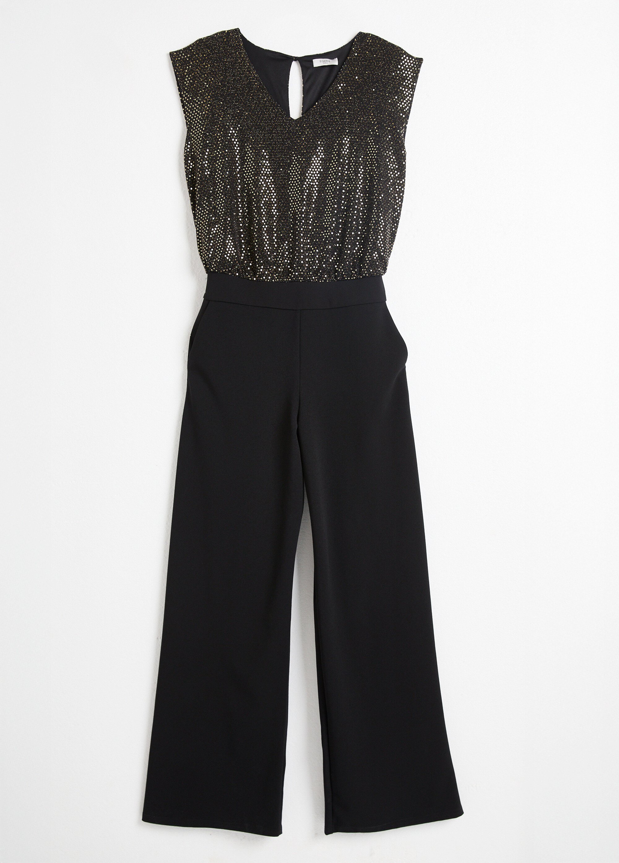 Combi-pantalon bi-matière sequins dorés Femme Noir HALIA AP1