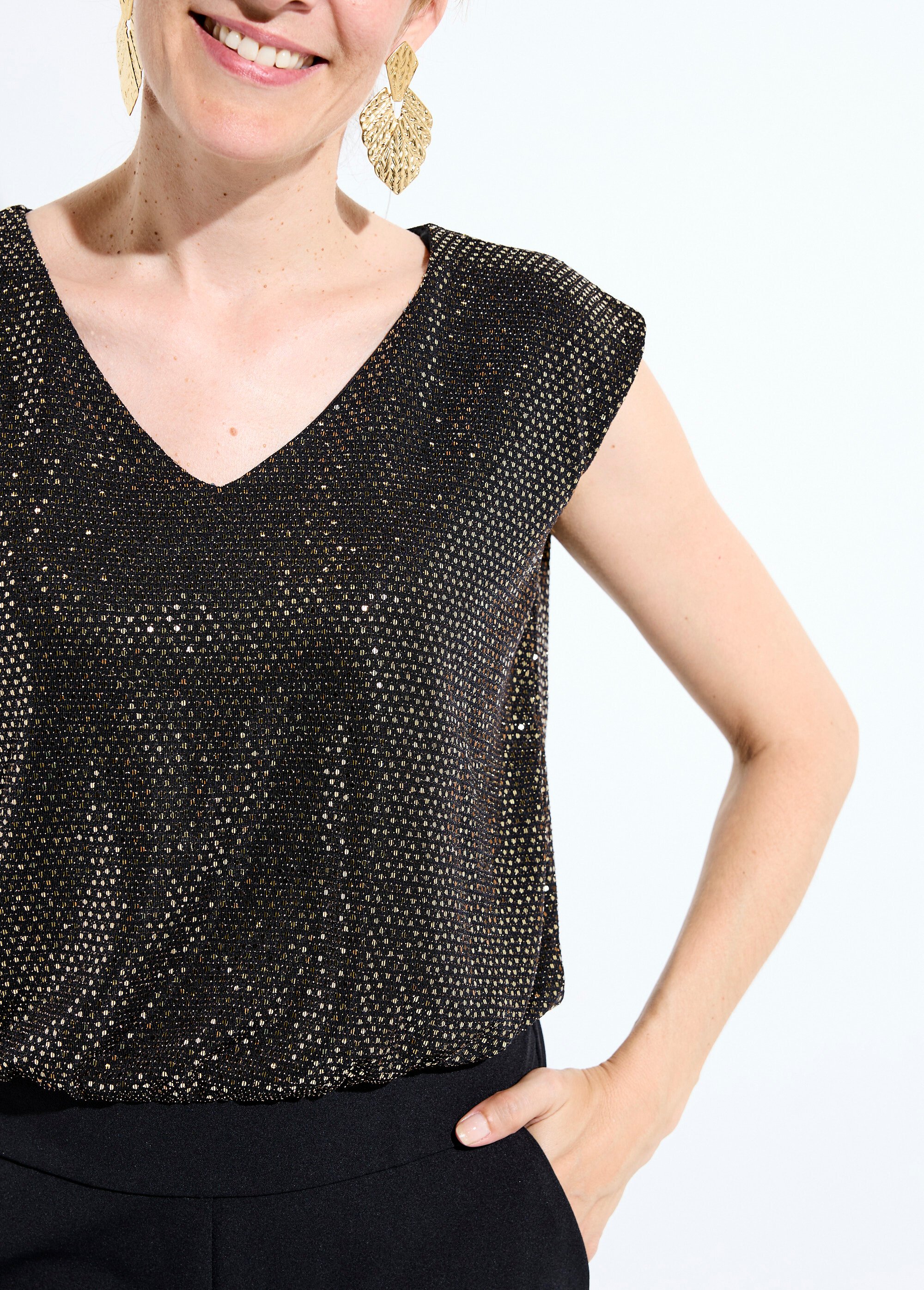 Combi-pantalon bi-matière sequins dorés