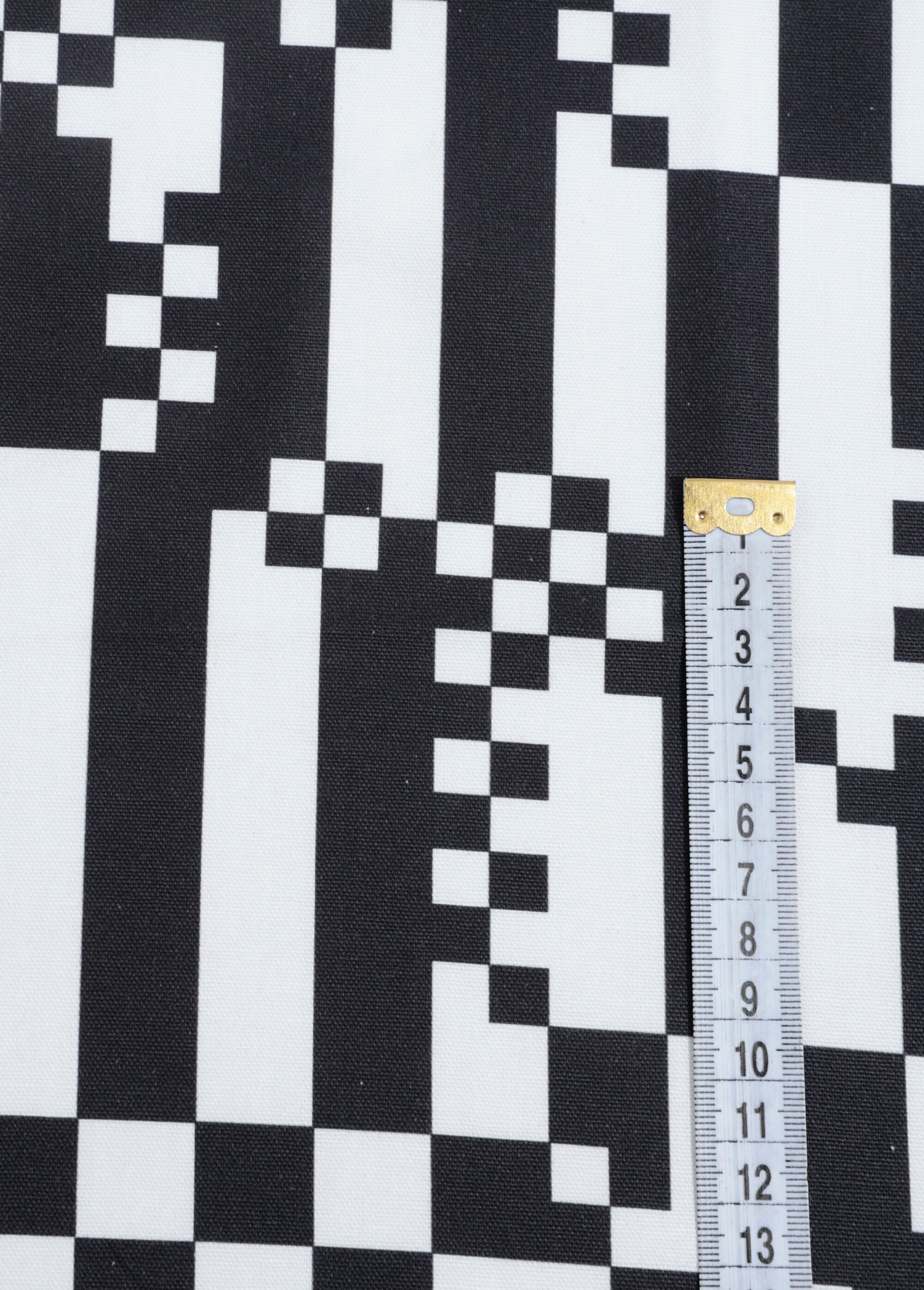 Coupon tissu noir et blanc, thème pixels BLANC COT96829-15 DE1