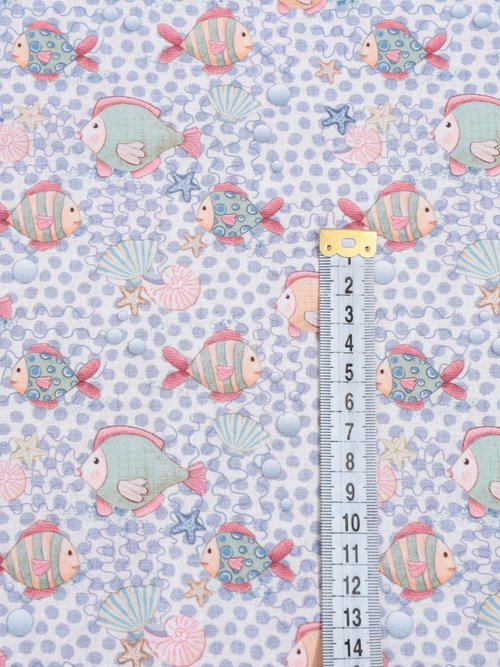 Coupon tissu pois et motif poissons BLEU COT96829-13 DE1